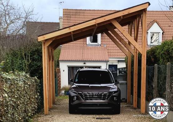 Cpbf Charpentes - Carport une pente 400cmx750cm, bois DOUGLAS Français (Charpente en bois-auvent-abri voiture) 30 m². Garantie 10 ans - Image 1