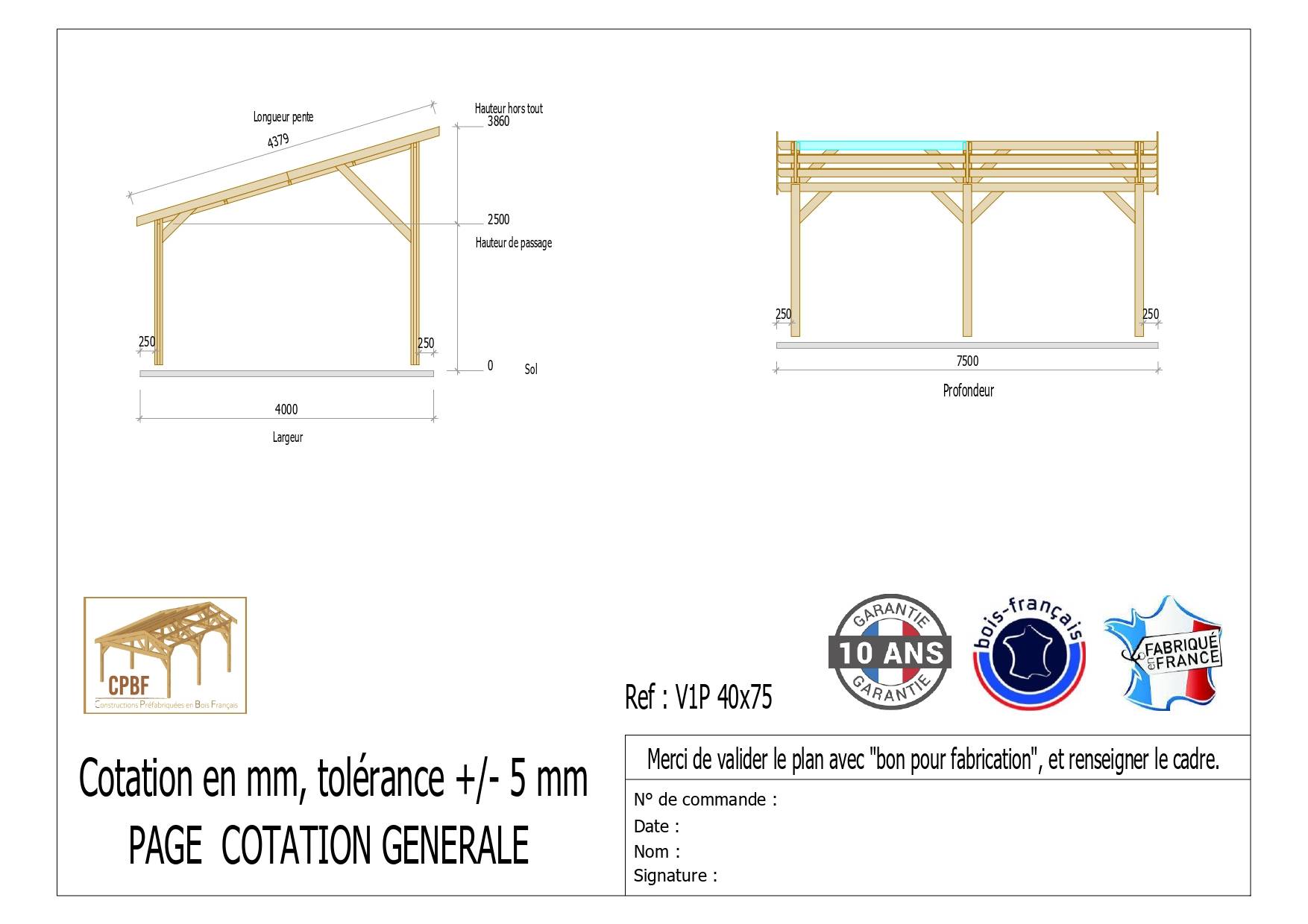 Cpbf Charpentes - Carport une pente 400cmx750cm, bois DOUGLAS Français (Charpente en bois-auvent-abri voiture) 30 m². Garantie 10 ans - Image 2