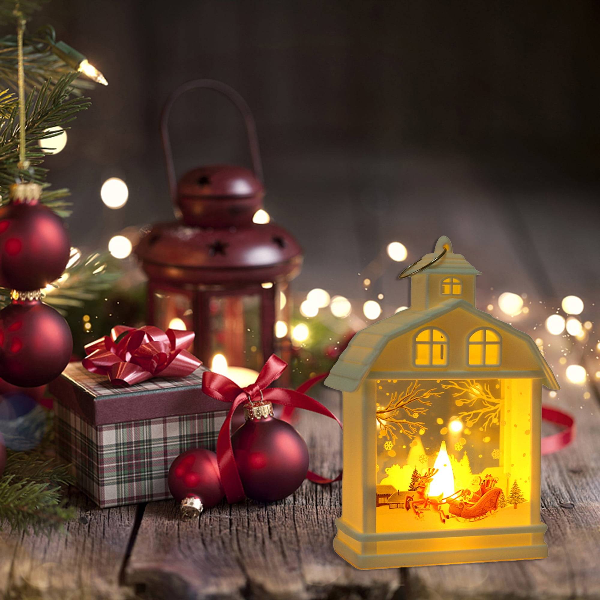 Lanterne d'élan de Noël 1 pièce, lanterne portable de style Noël, veilleuse de Noël alimentée par batterie, lumière chaude (piles incluses) - Image 6