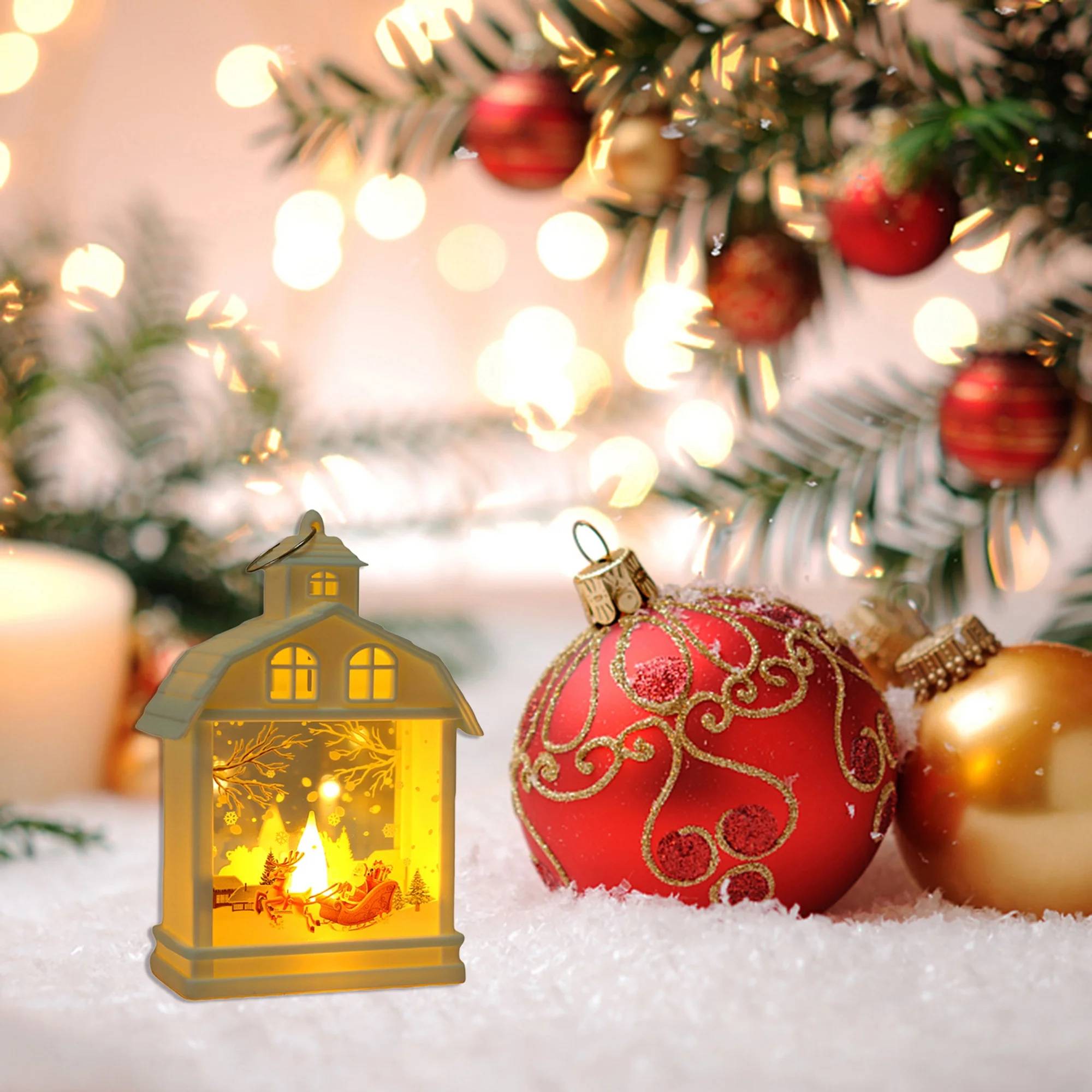 Lanterne d'élan de Noël 1 pièce, lanterne portable de style Noël, veilleuse de Noël alimentée par batterie, lumière chaude (piles incluses) - Image 2