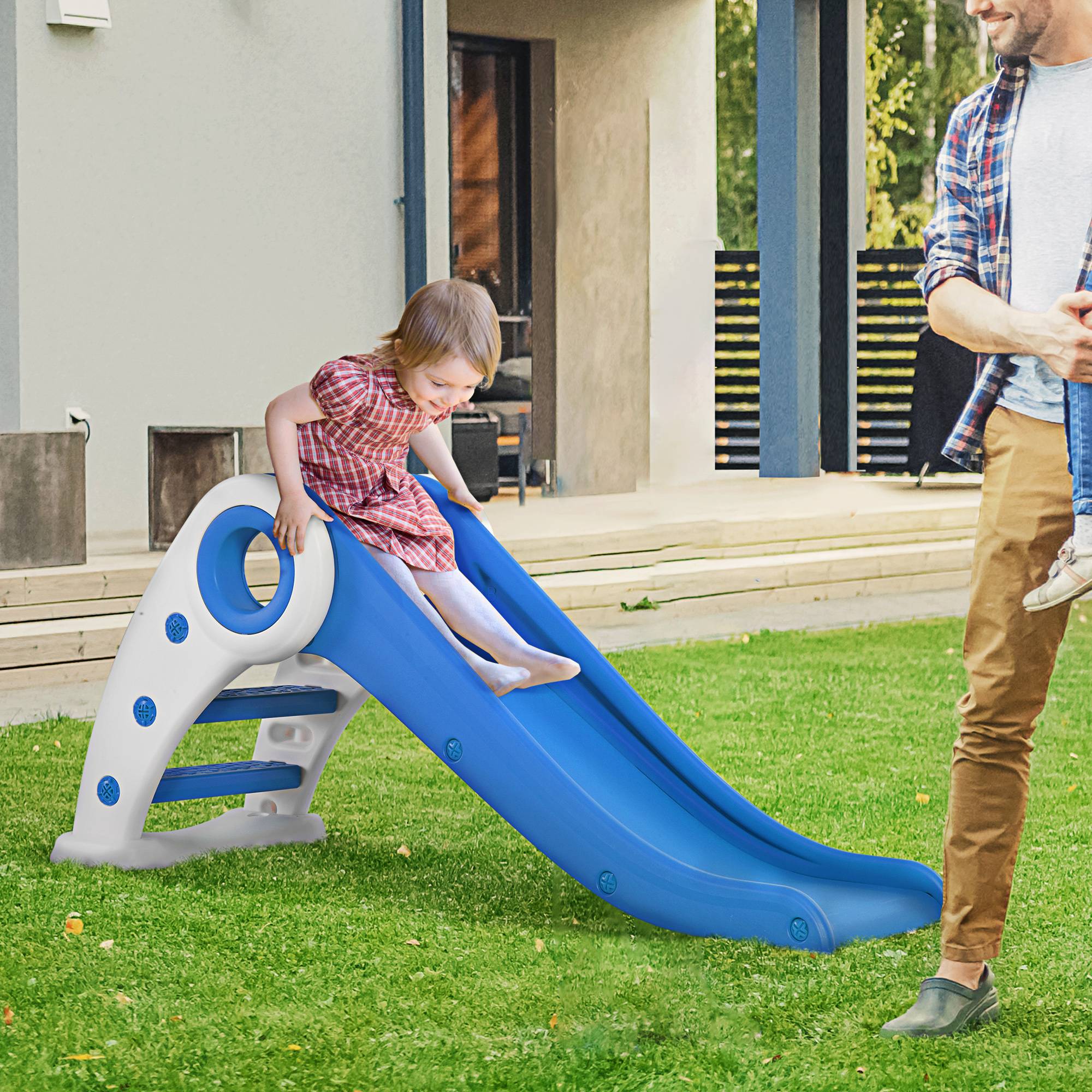 Toboggan pliable bleu escalier et rampe pour bébés 18–36 mois 120 × 50 × 56 cm intérieur et jardin - Image 3