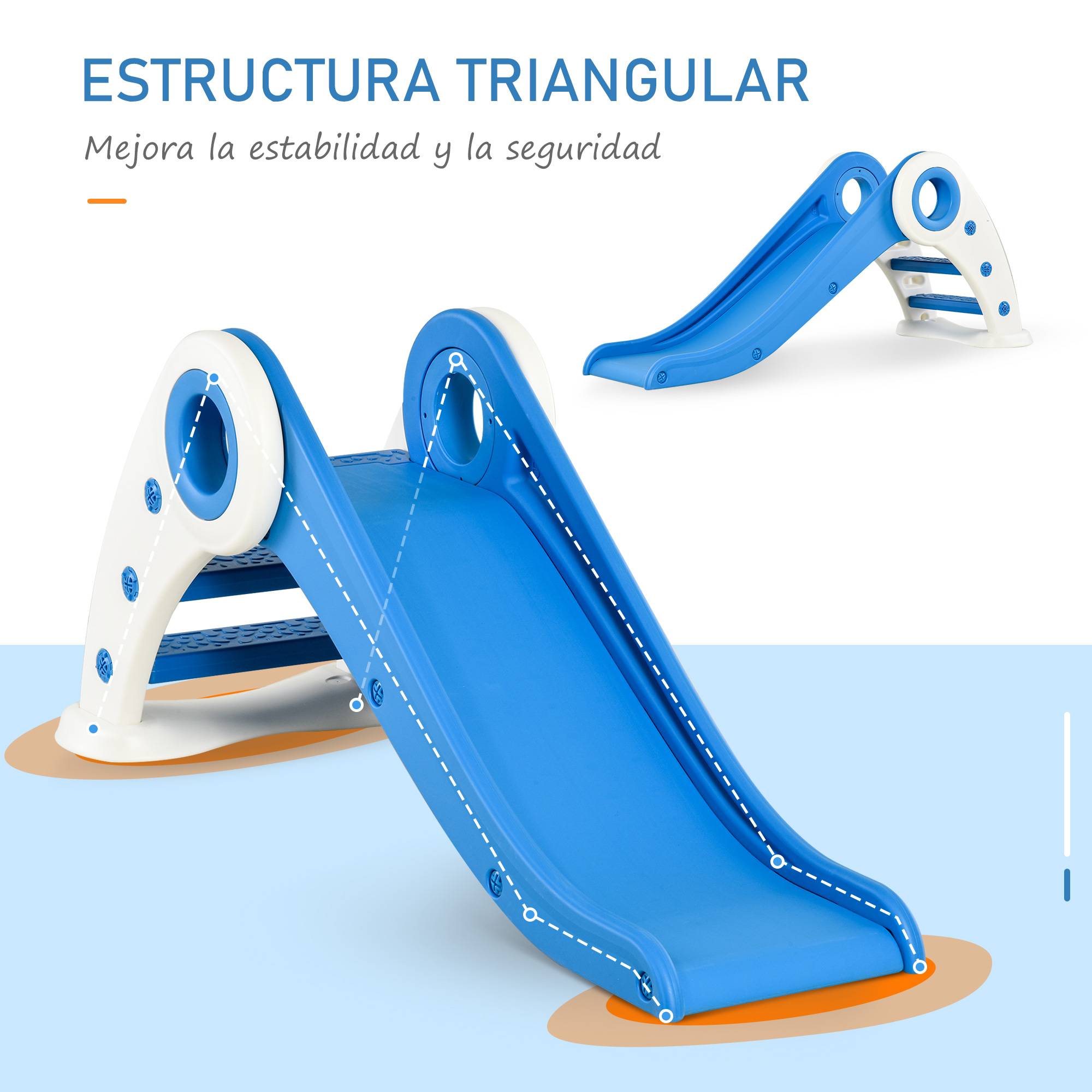 Toboggan pliable bleu escalier et rampe pour bébés 18–36 mois 120 × 50 × 56 cm intérieur et jardin - Image 7