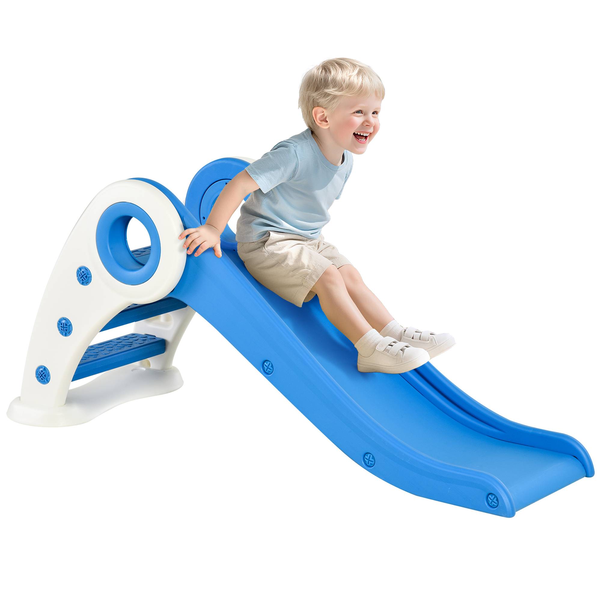 Toboggan pliable bleu escalier et rampe pour bébés 18–36 mois 120 × 50 × 56 cm intérieur et jardin - Image 1
