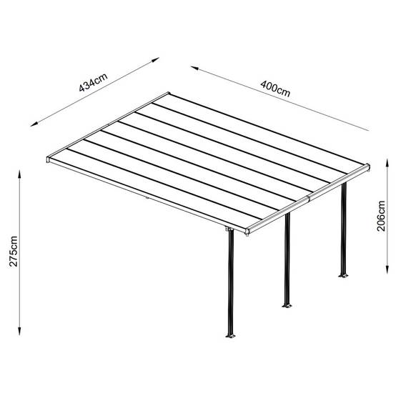 Pergola adossée aluminium anthracite 400x434 cm toit polycarbonate X-Metal kit ancrage inclus - Image 3