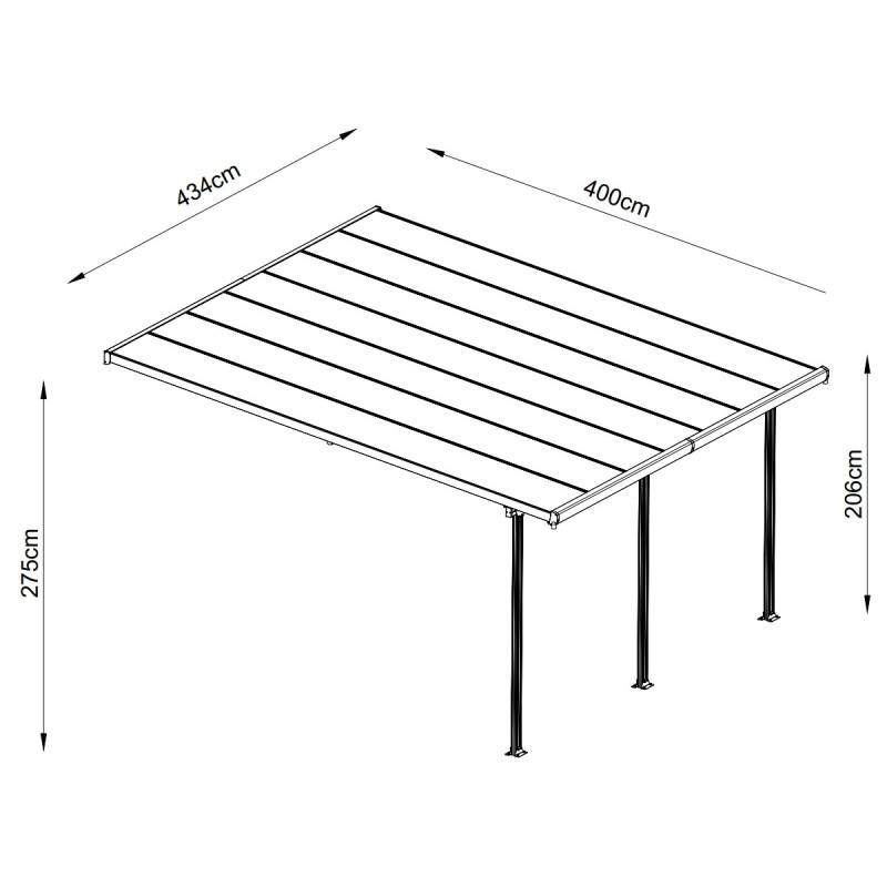 Pergola adossée aluminium anthracite 400x434 cm toit polycarbonate X-Metal kit ancrage inclus - Image 3