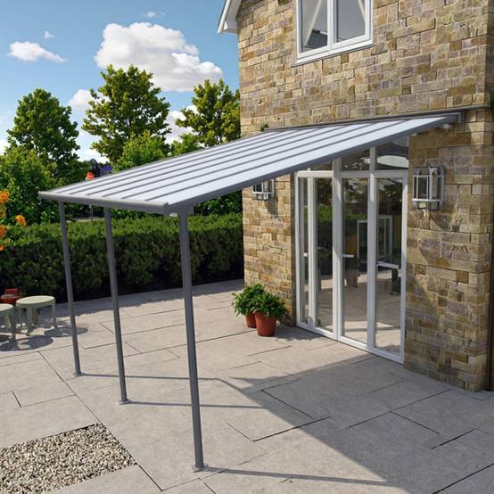 Pergola adossée aluminium anthracite 400x434 cm toit polycarbonate X-Metal kit ancrage inclus - Image 1