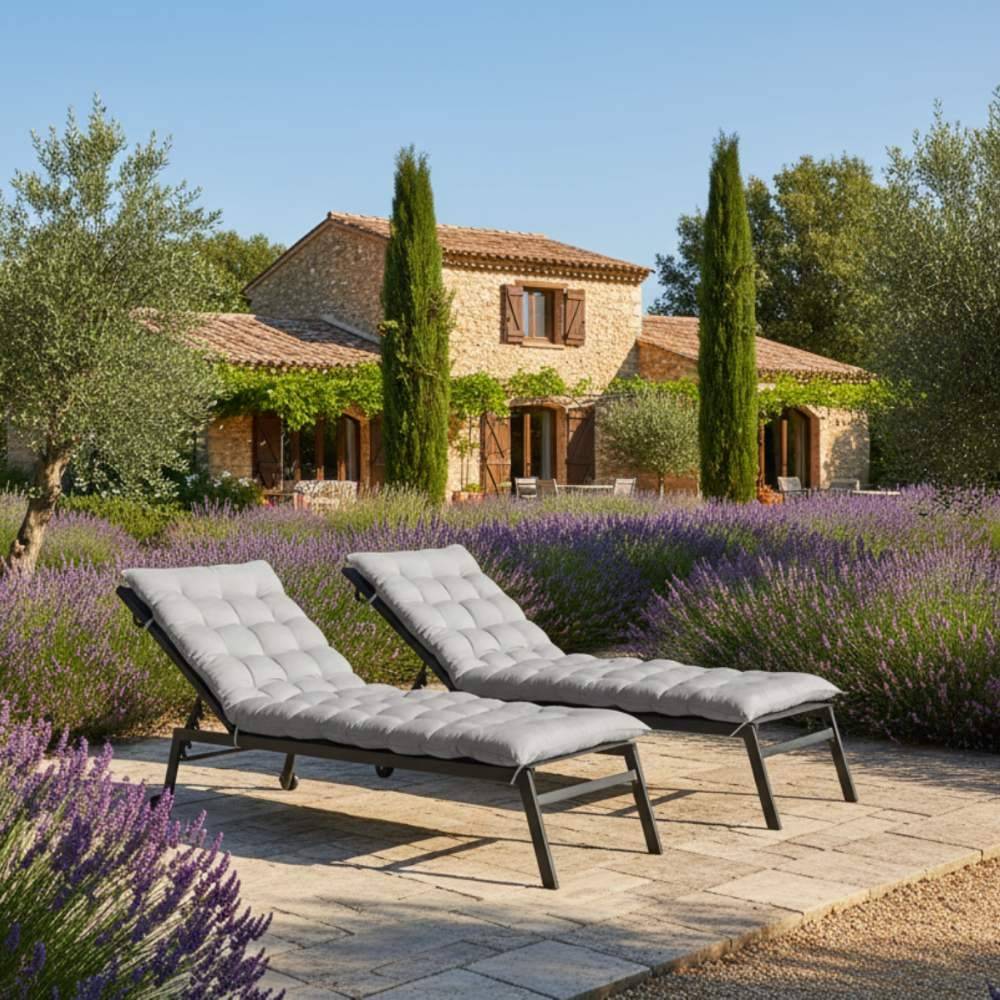 Terre Jardin - Coussin universel pour bain de soleil gris lot de 2 - TERRE JARDIN - Image 2