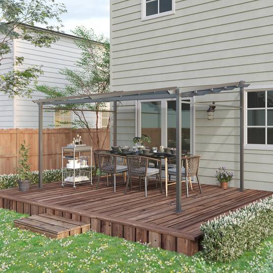 Pergola rétractable acier patio extérieur toile coulissante anti-UV 397x295cm gris - ComfortXL Outdoor Living - Image 4