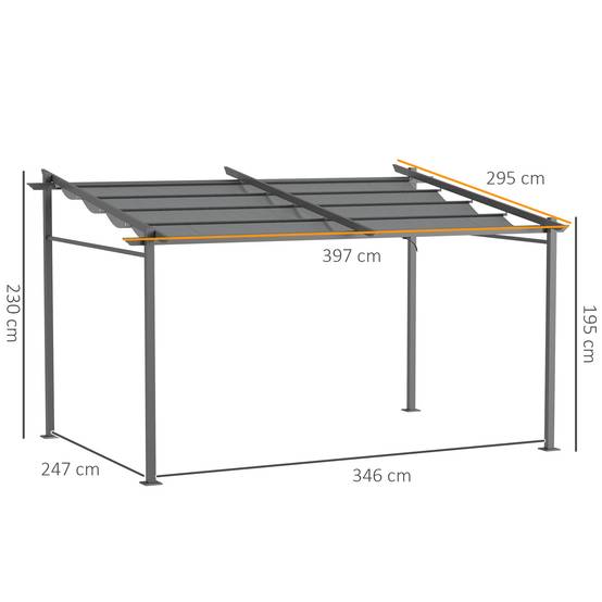 Pergola rétractable acier patio extérieur toile coulissante anti-UV 397x295cm gris - ComfortXL Outdoor Living - Image 5