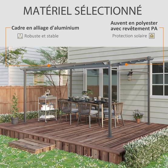 Pergola rétractable acier patio extérieur toile coulissante anti-UV 397x295cm gris - ComfortXL Outdoor Living - Image 6