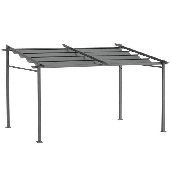 Pergola rétractable acier patio extérieur toile coulissante anti-UV 397x295cm gris - ComfortXL Outdoor Living - Image 1