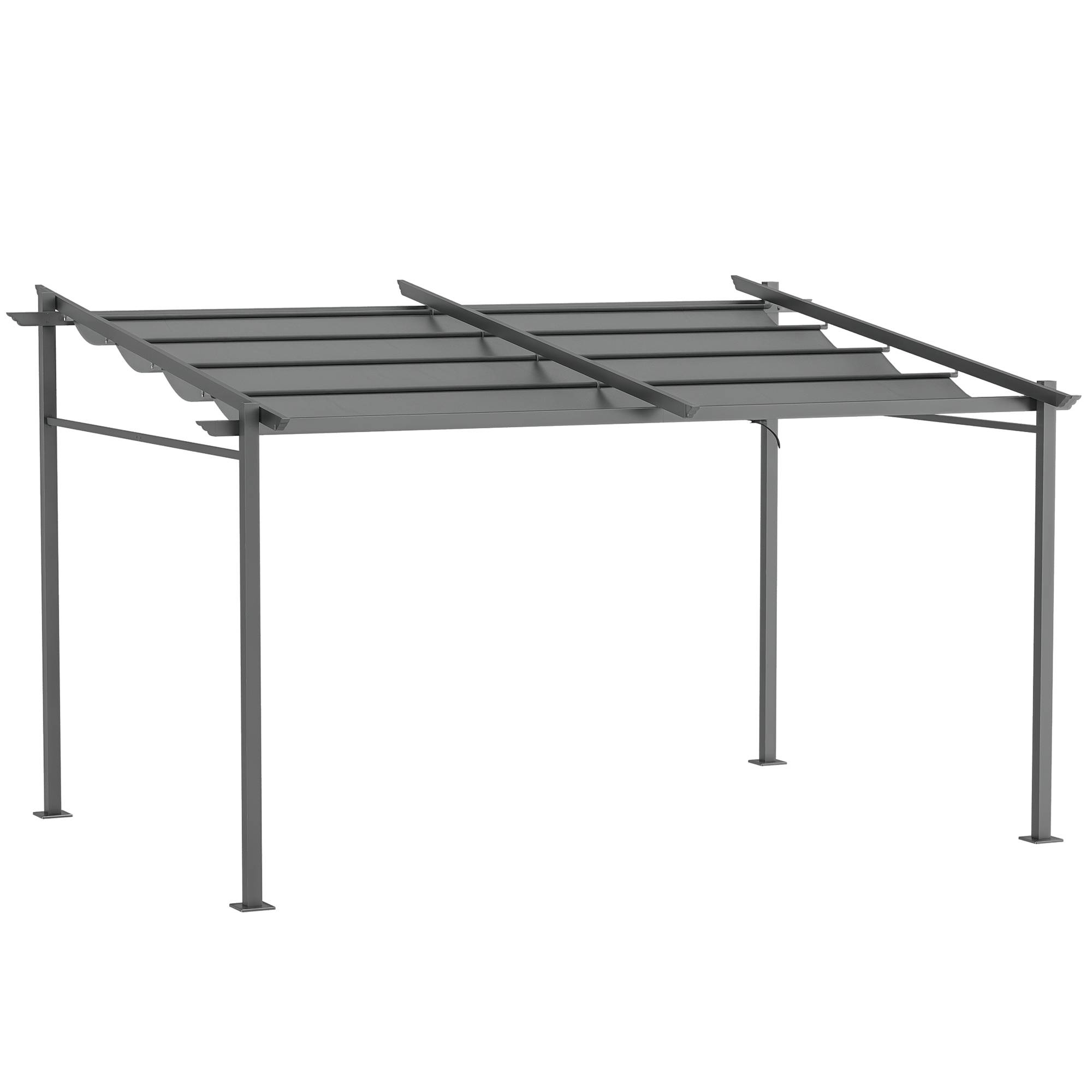 Pergola rétractable acier patio extérieur toile coulissante anti-UV 397x295cm gris - ComfortXL Outdoor Living - Image 1