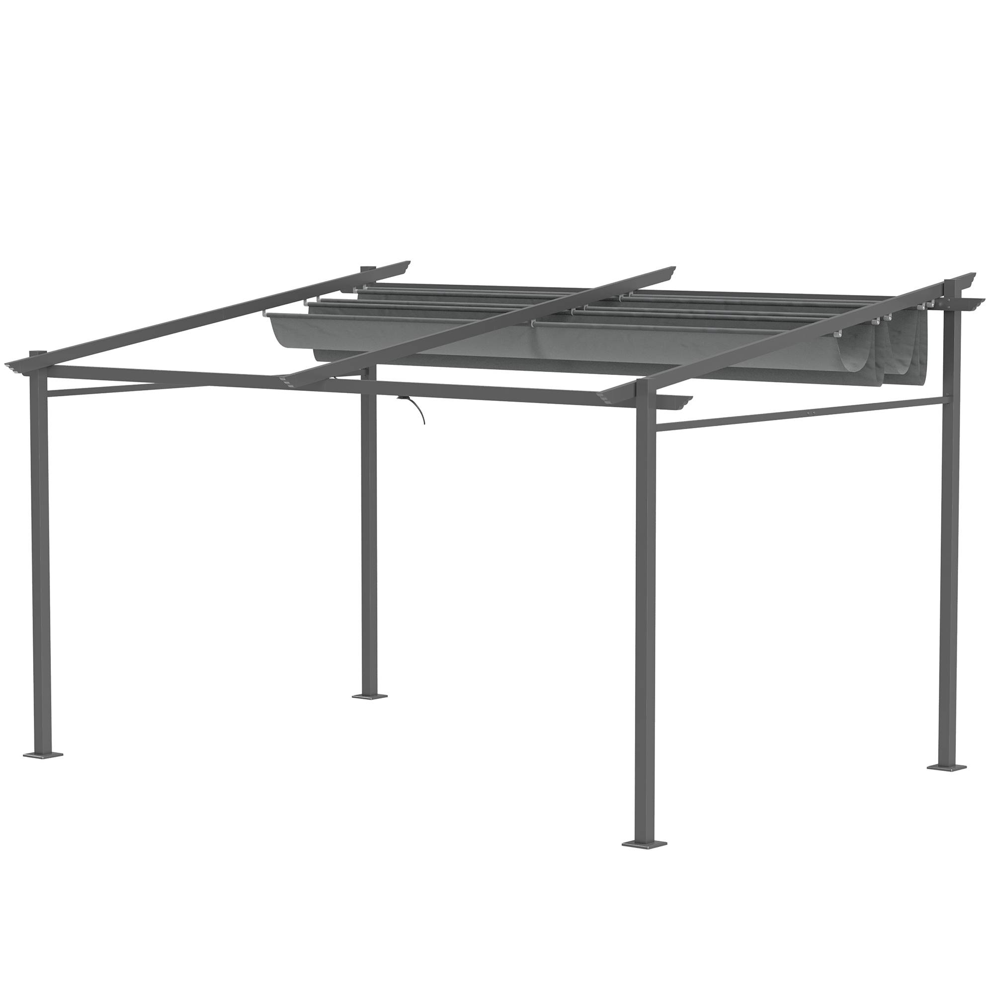 Pergola rétractable acier patio extérieur toile coulissante anti-UV 397x295cm gris - ComfortXL Outdoor Living - Image 2