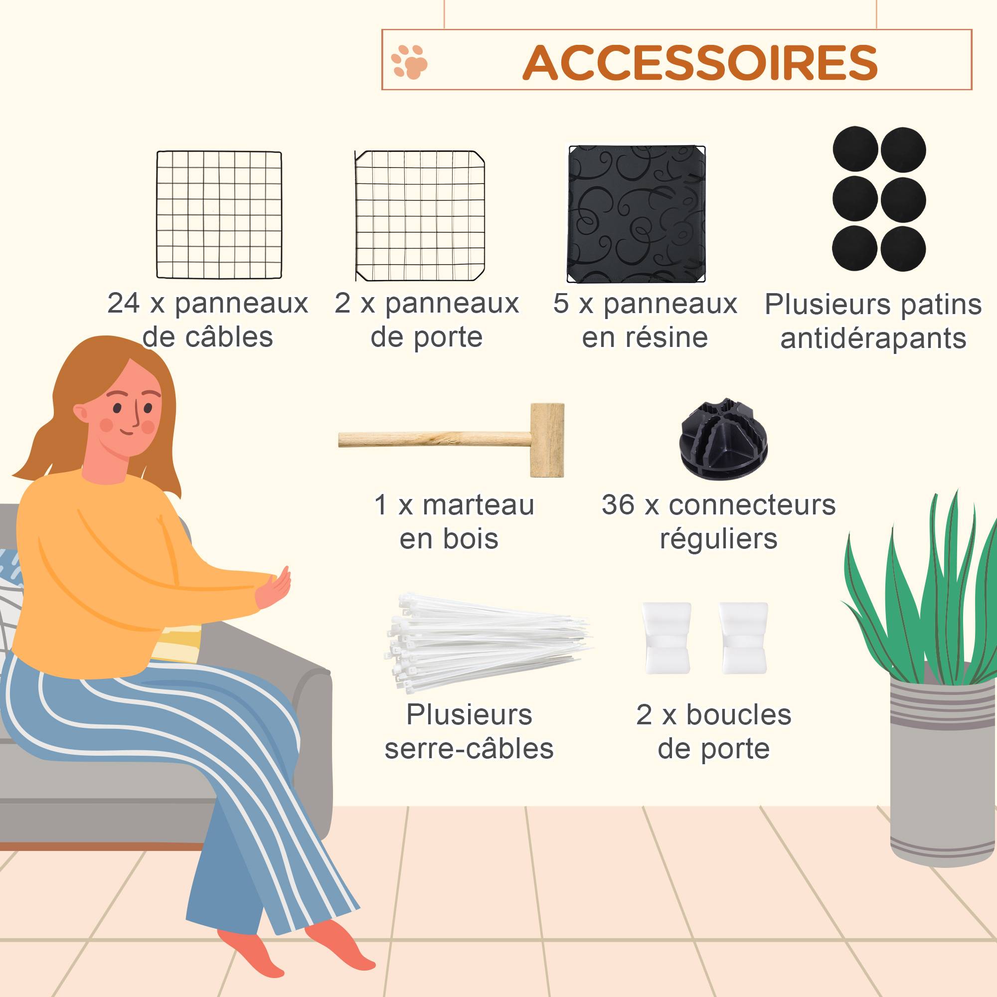 Enclos pour petits animaux parc pour chiot clôture pour animaux domestiques modulable DIY105 x 105 x 70 cm noir - Image 8