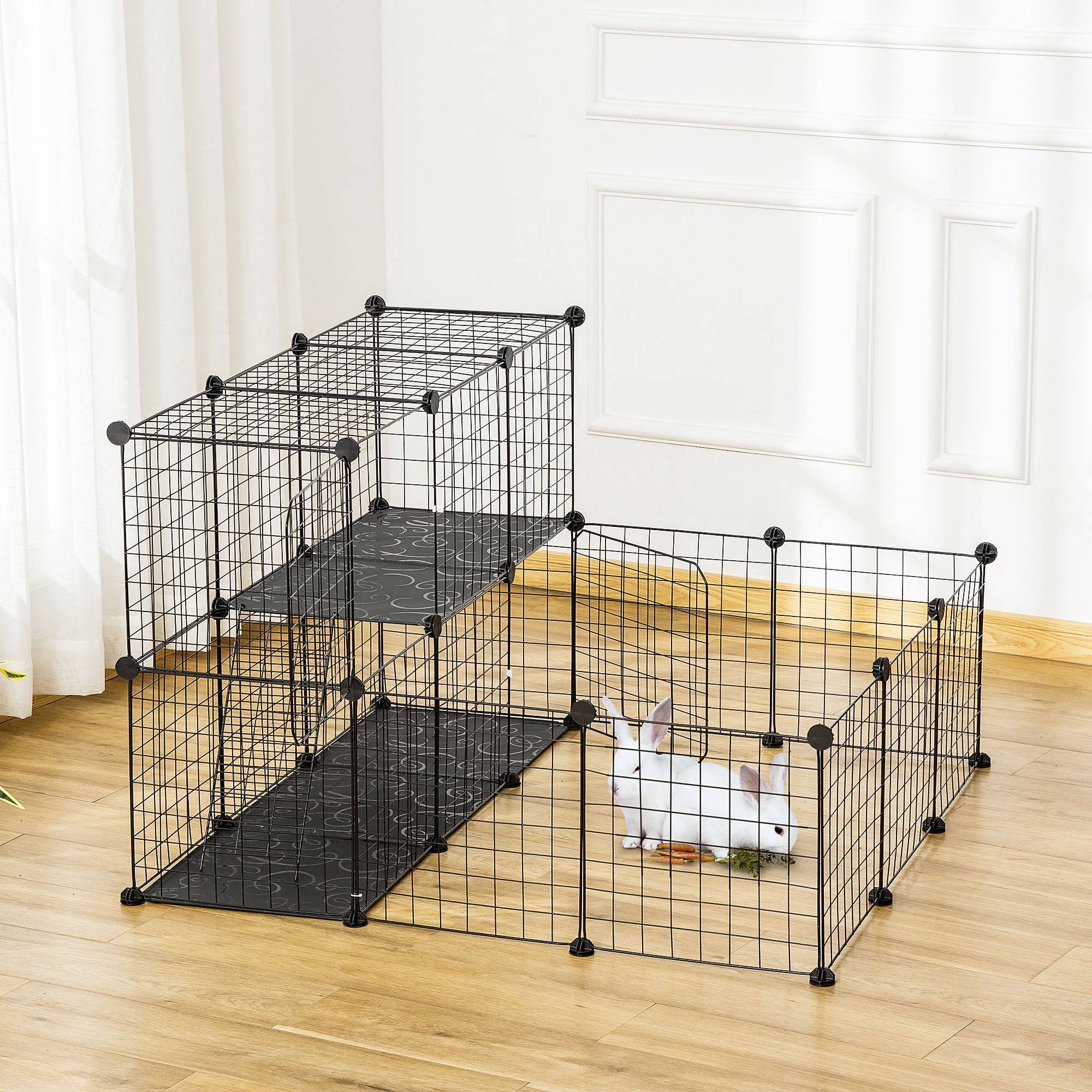 Enclos pour petits animaux parc pour chiot clôture pour animaux domestiques modulable DIY105 x 105 x 70 cm noir - Image 4
