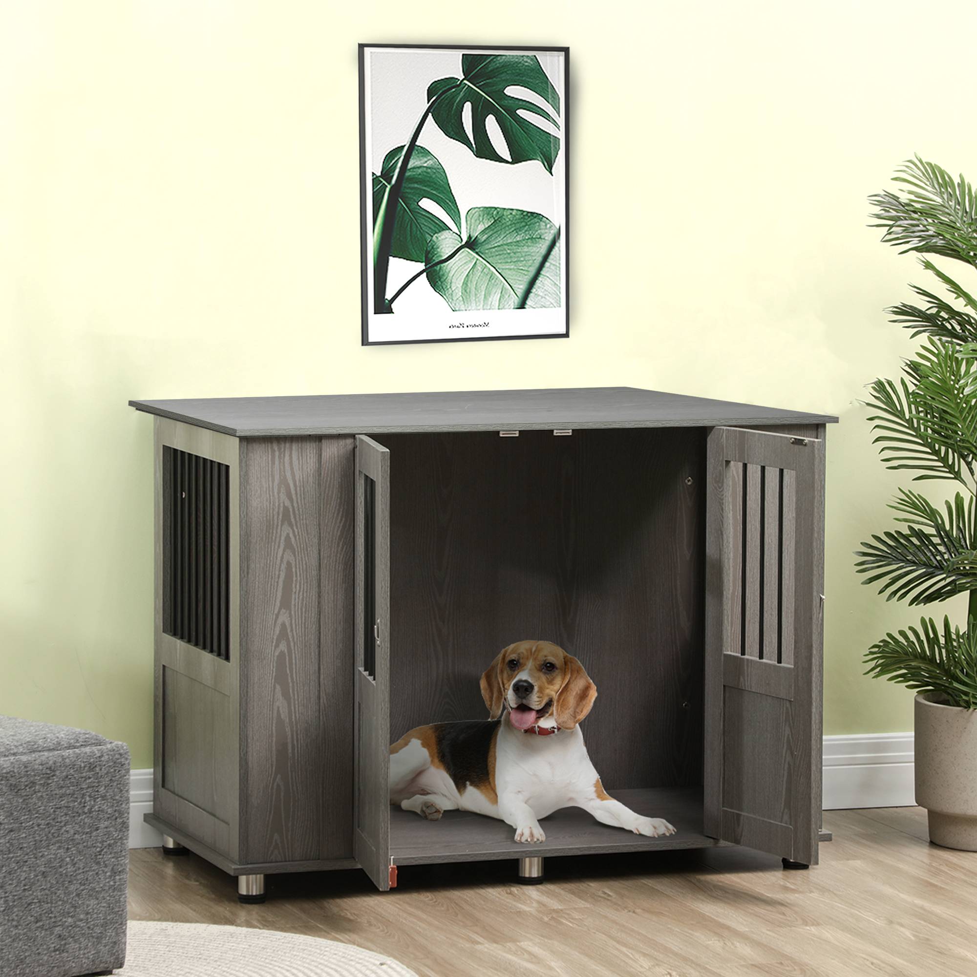 Cage pour chien 2 portes avec verrouillage,114x60x82cm gris - Image 3