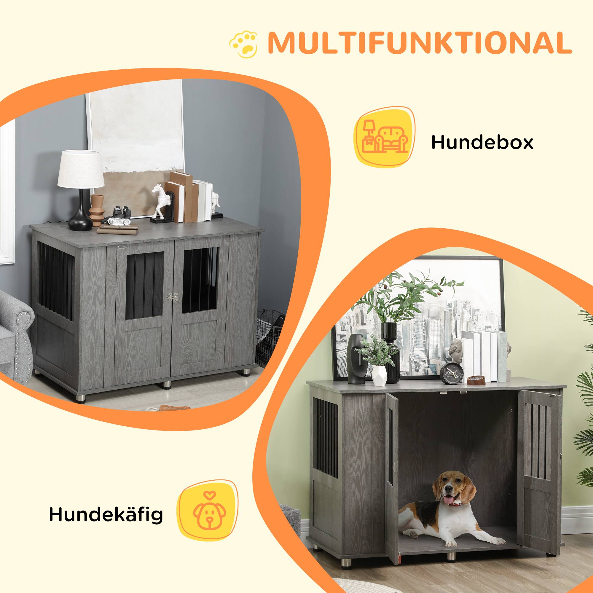 Cage pour chien 2 portes avec verrouillage,114x60x82cm gris - Image 7