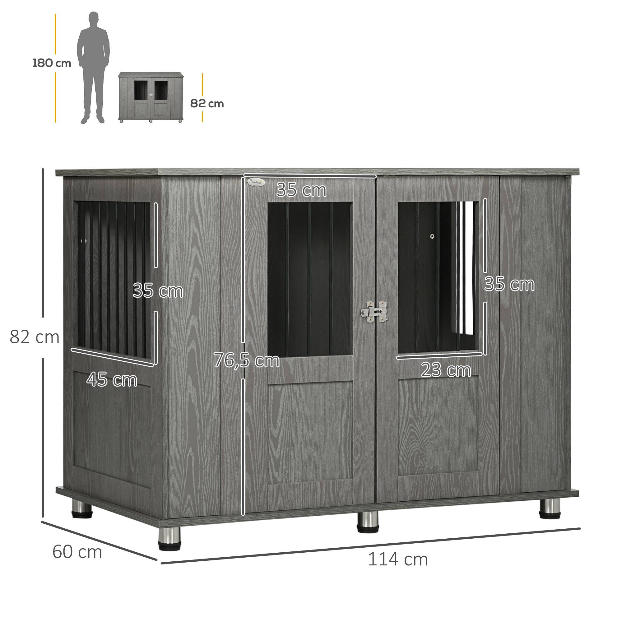 Cage pour chien 2 portes avec verrouillage,114x60x82cm gris - Image 5