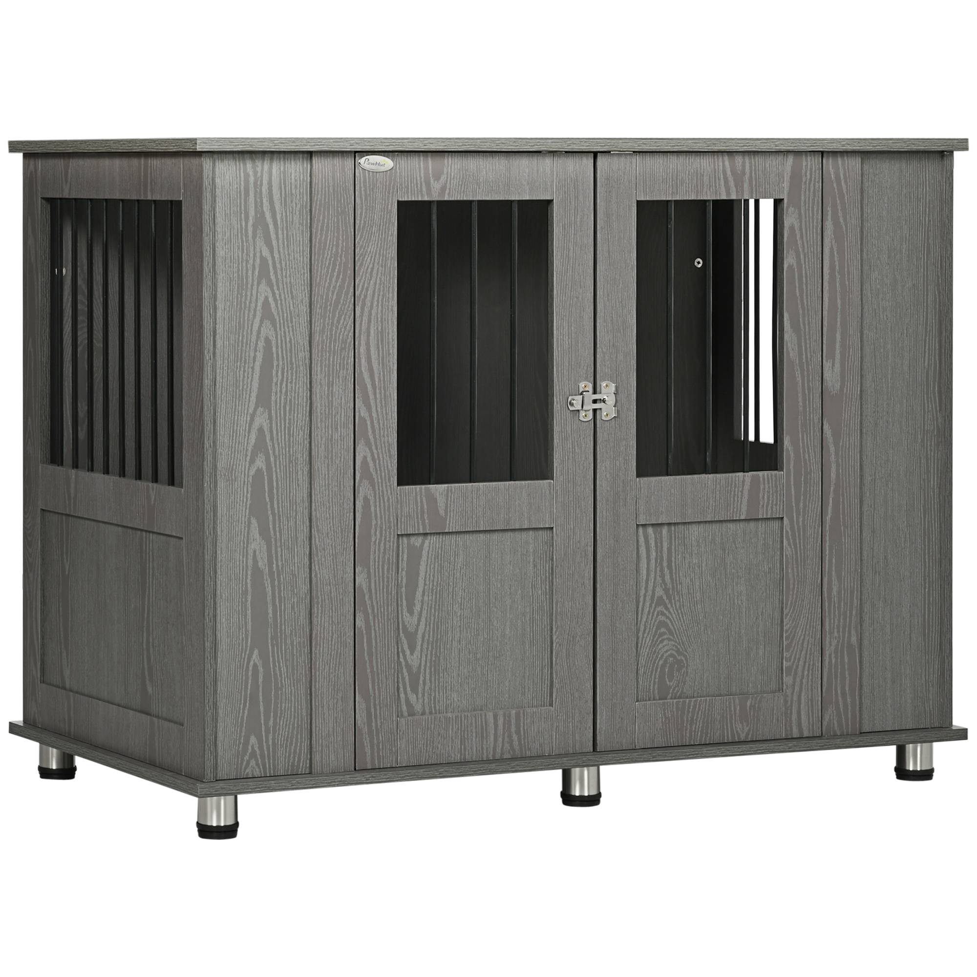 Cage pour chien 2 portes avec verrouillage,114x60x82cm gris - Image 1