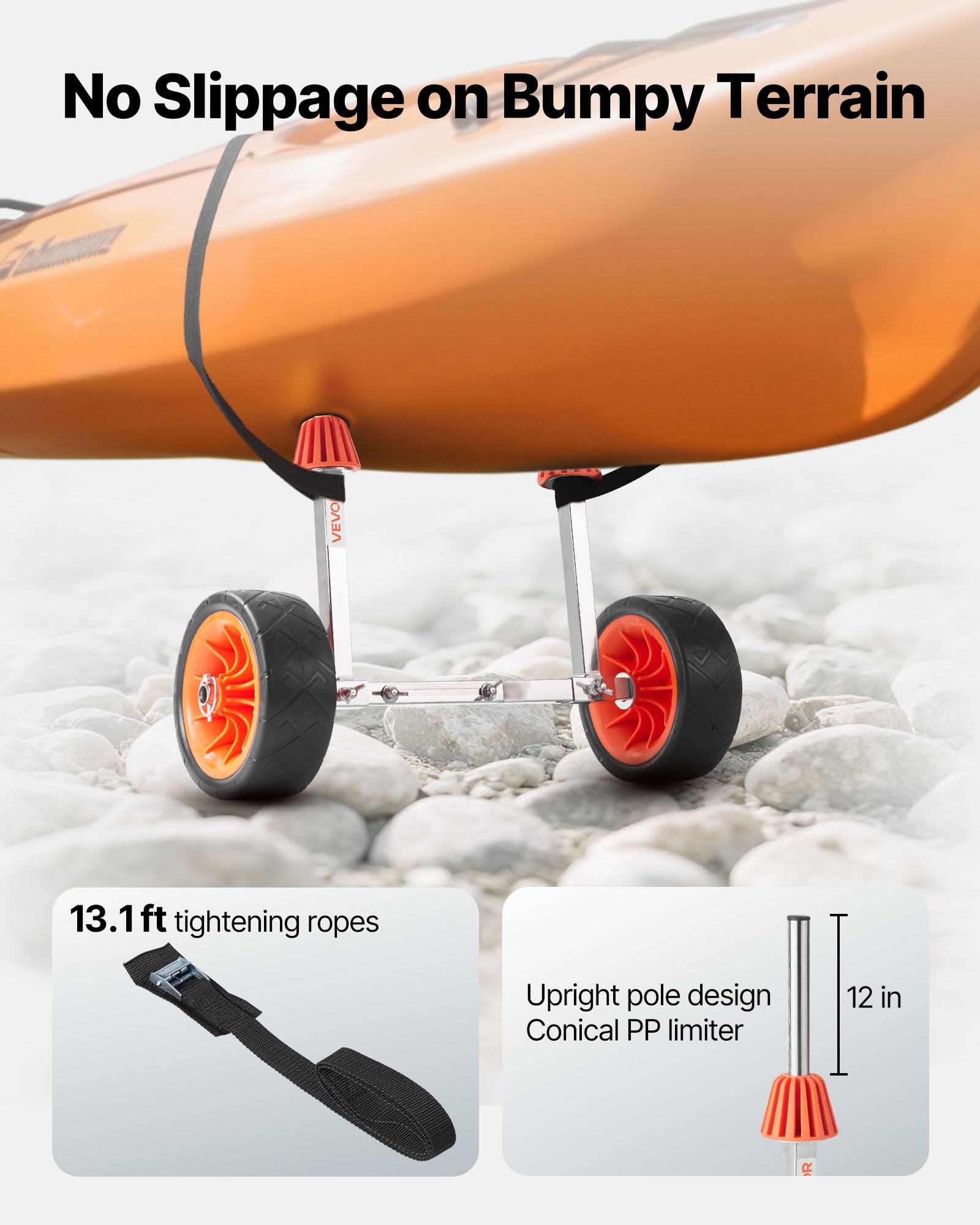 VEVOR Chariot de Transport Kayak Paddle Canoë 113 kg Pneu Caoutchouc Plein 19 cm - Image 4