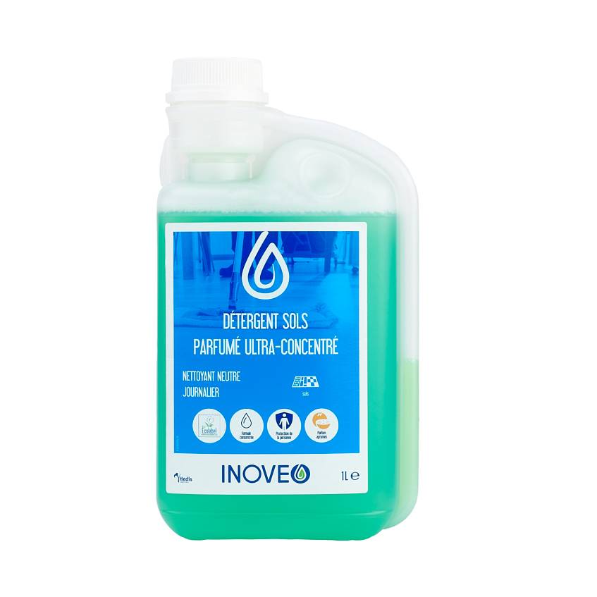 Inoveo détergent sol parfume ultra concentré ecolabel flacon de 1L - Lot de 4 Colis de 6 - Pollet Sa