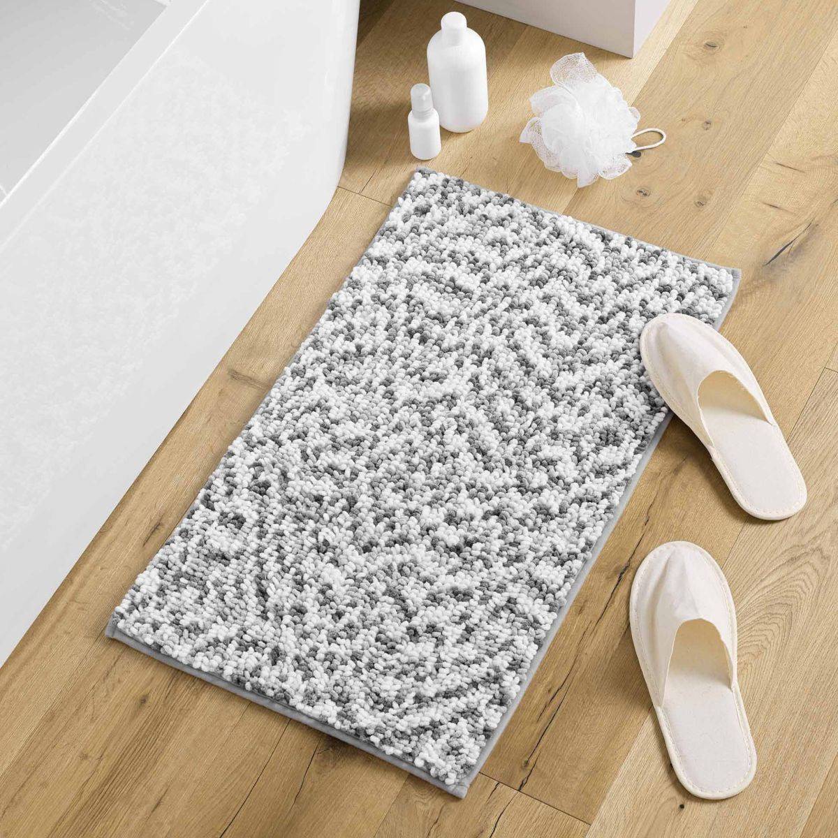 Tapis de Bain "Friza" 45x75cm Blanc & Gris - Image 5