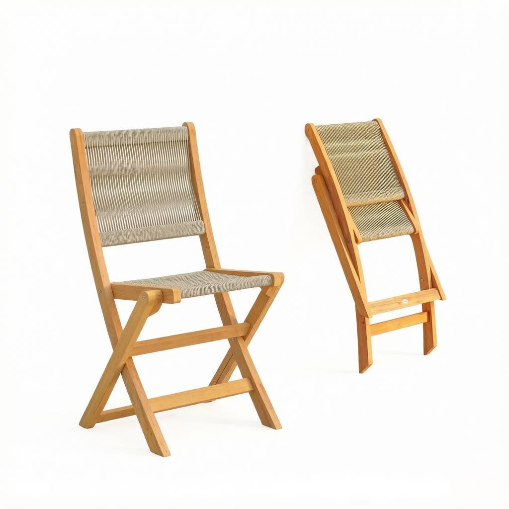 ComfortXL - Lot de 2 chaises de jardin pliantes acacia corde PP beige 48 x 55,5 x 88 cm balcon - ComfortXL Outdoor Living - Image 4