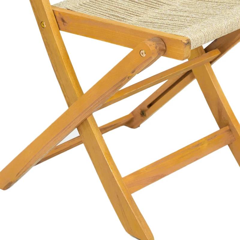 ComfortXL - Lot de 2 chaises de jardin pliantes acacia corde PP beige 48 x 55,5 x 88 cm balcon - ComfortXL Outdoor Living - Image 6