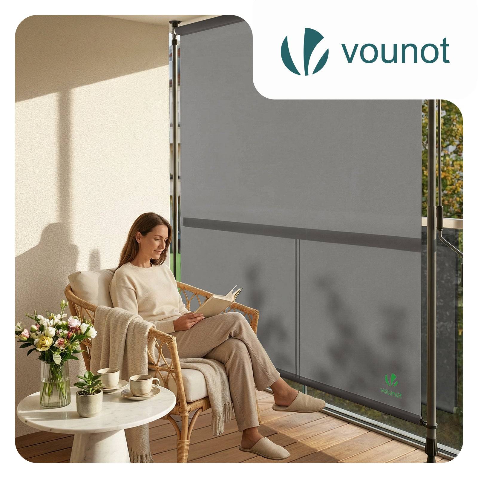Store vertical sans percage extensible exterieur 100x310cm polyester gris - Image 2