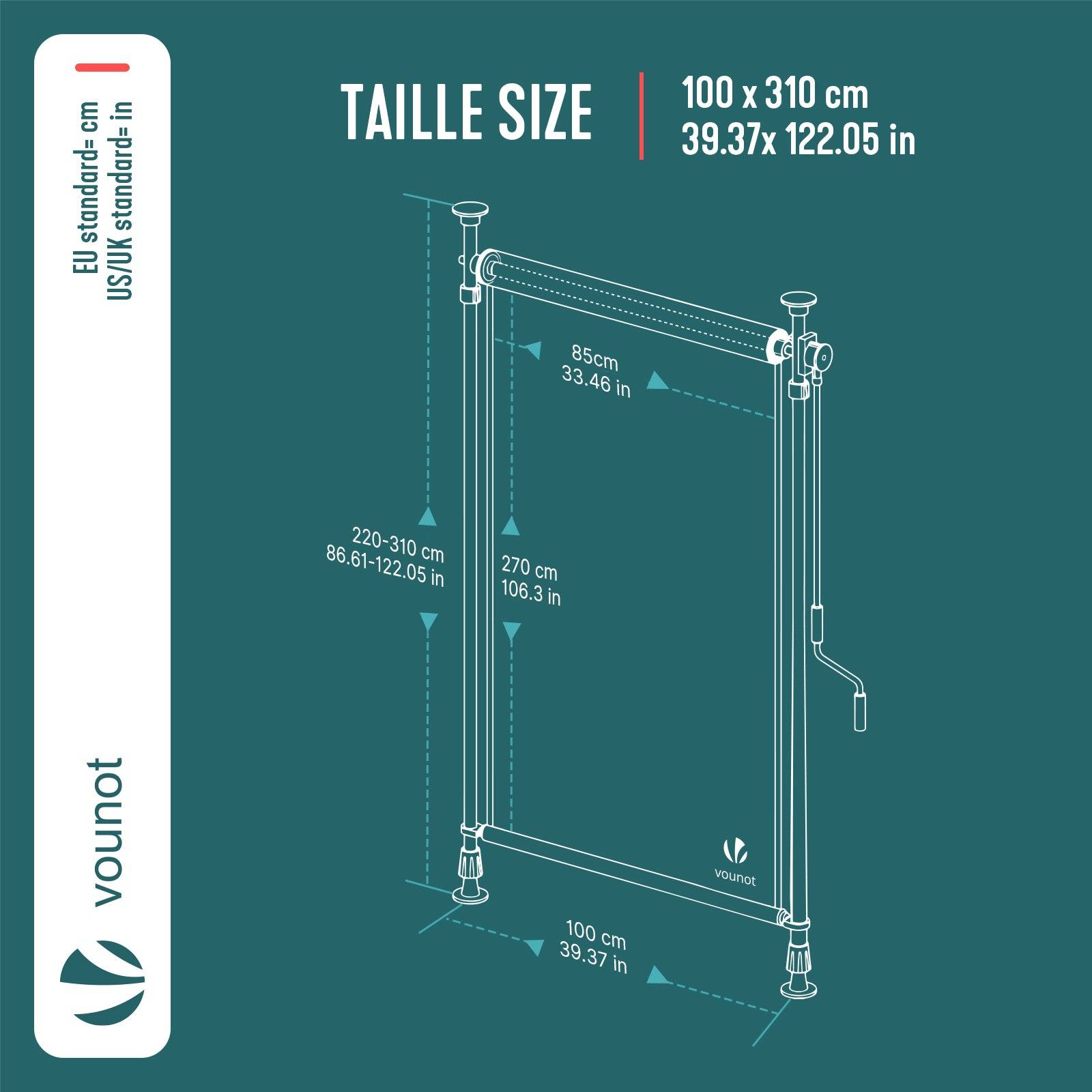 Store vertical sans percage extensible exterieur 100x310cm polyester gris - Image 3