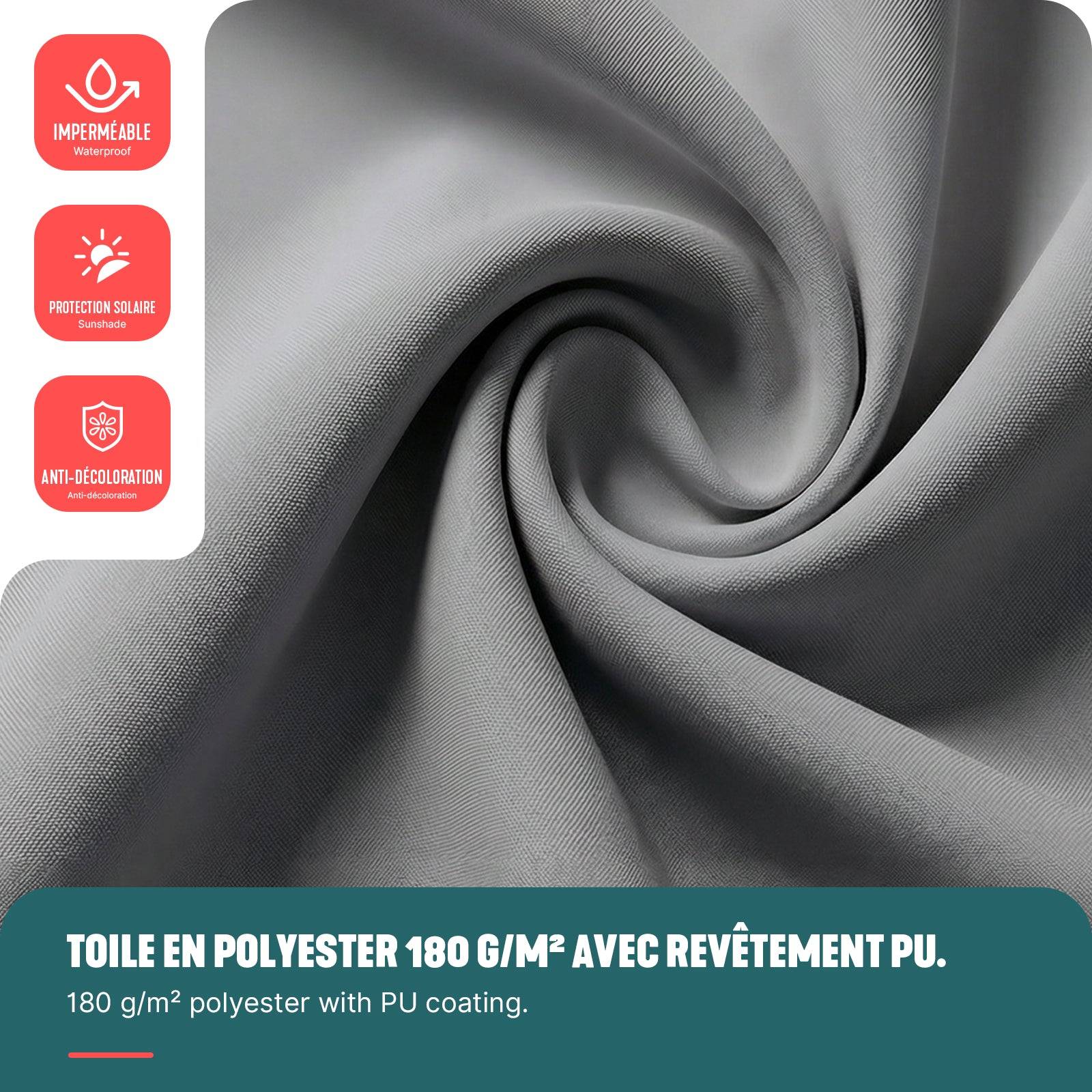 Store vertical sans percage extensible exterieur 100x310cm polyester gris - Image 4