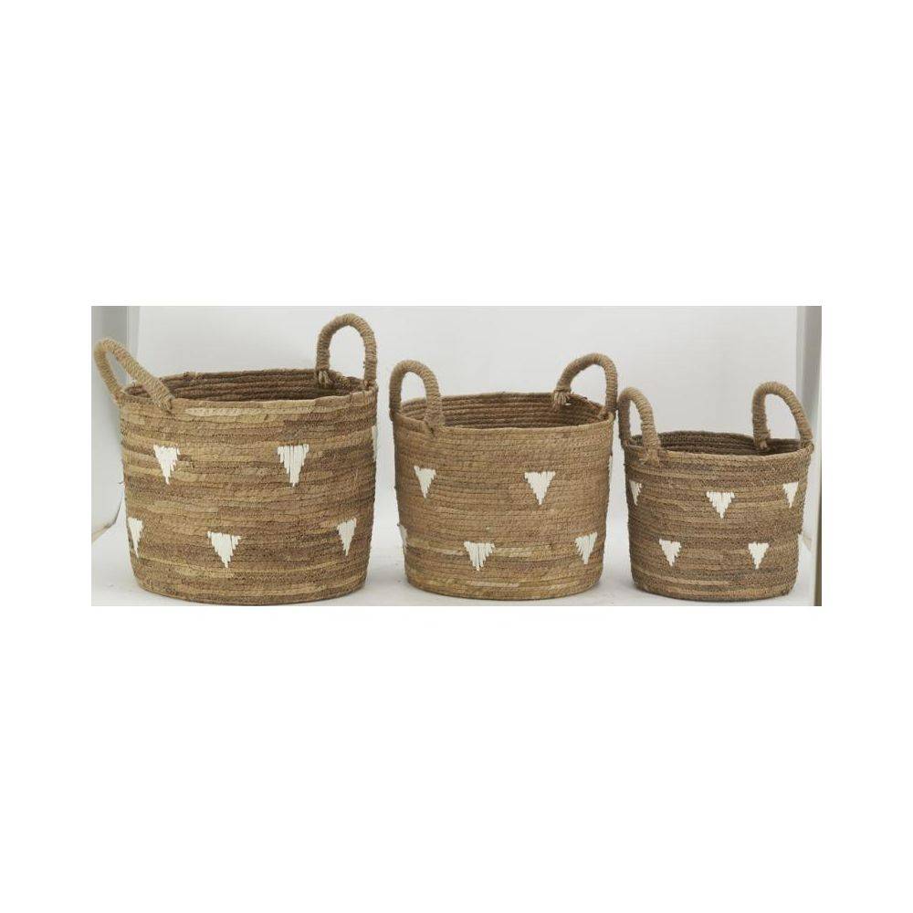 Aubry Gaspard - Cache-pots en abaca naturel et triangles blancs (lot de 3) - Image 4