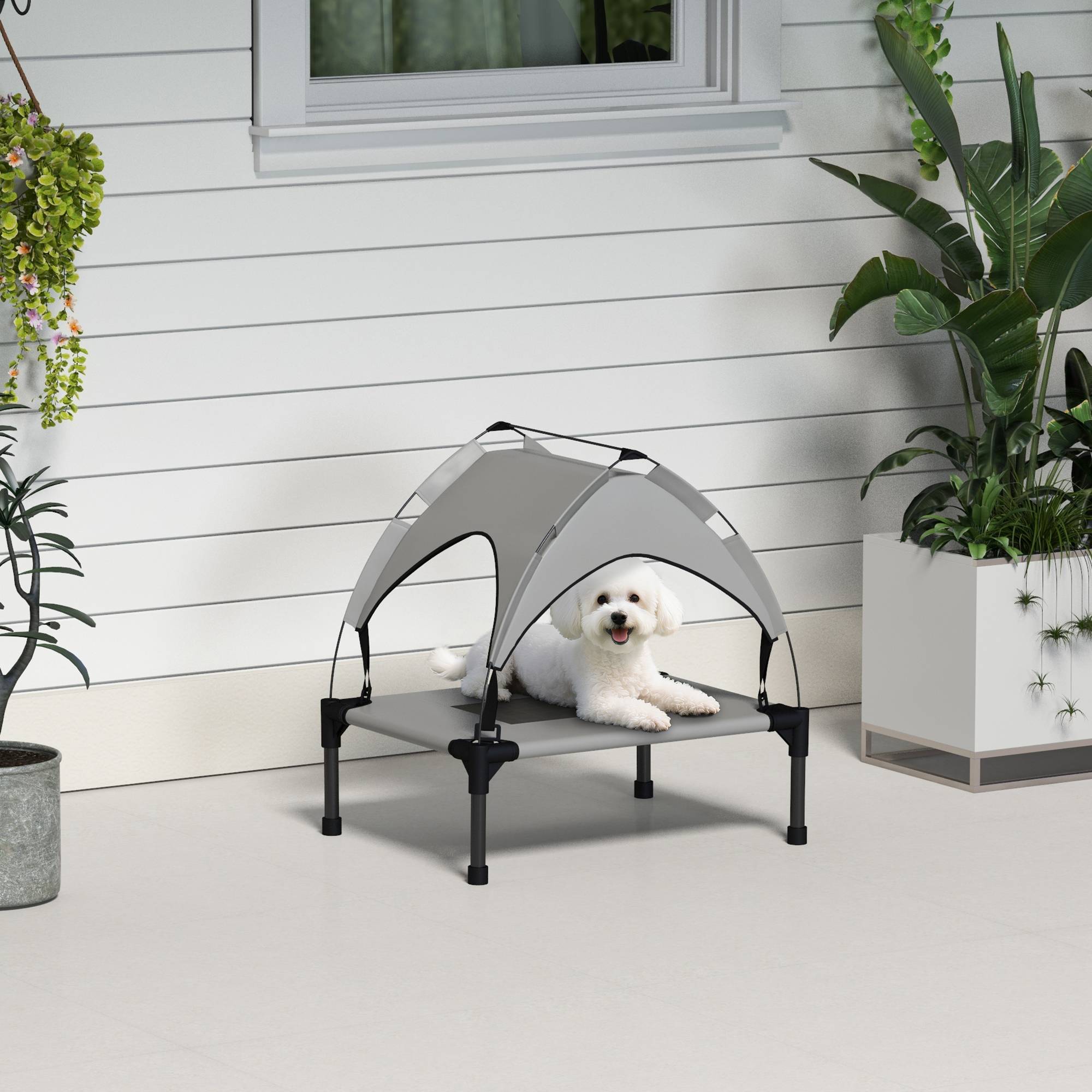 Lit pour chien avec toit acier gris clair 61 x 46 x 63 cm - PANGIVO - Image 4