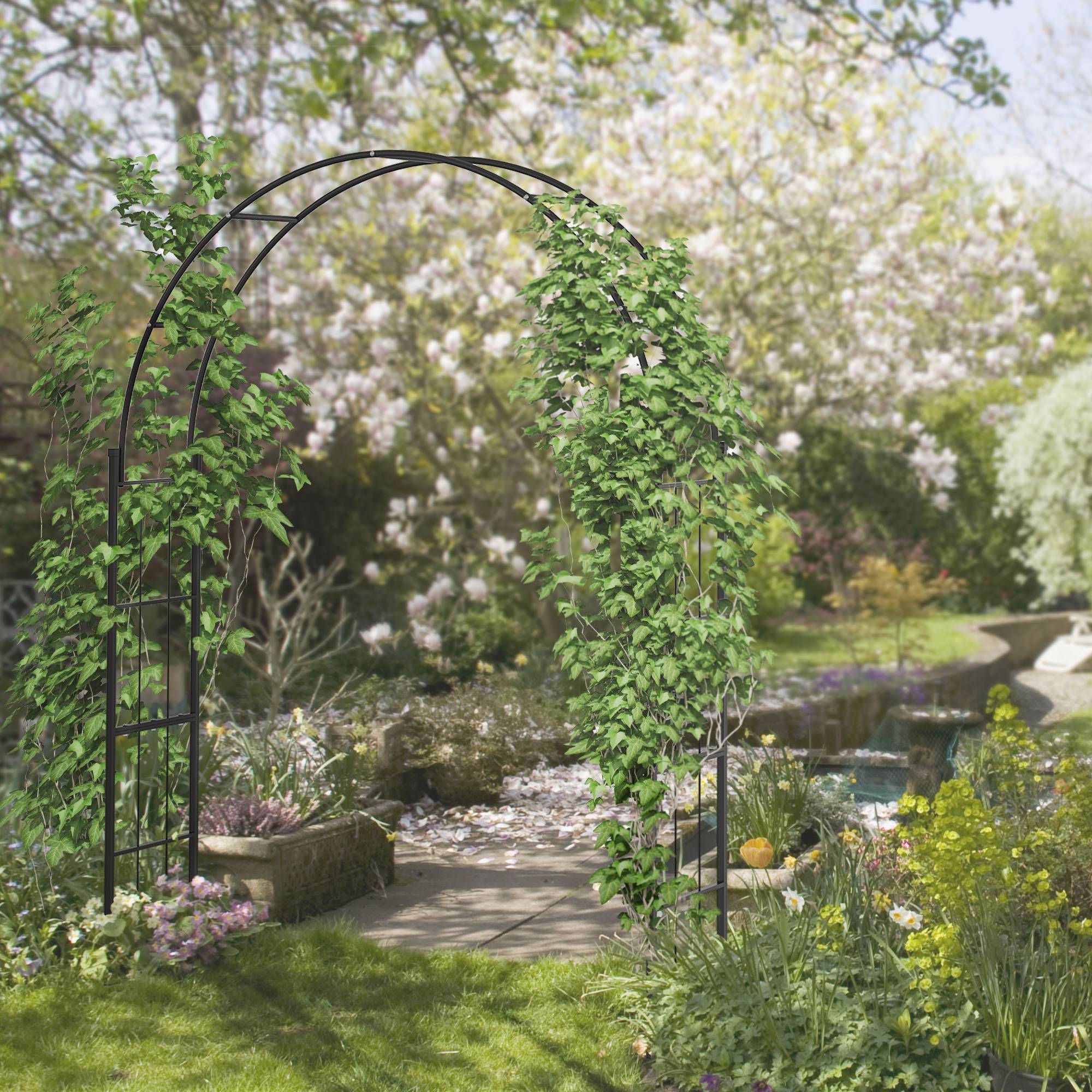 Arche de jardin en métal plantes grimpantes support décoratif 157x40x223cm noir - ComfortXL Outdoor Living - Image 3
