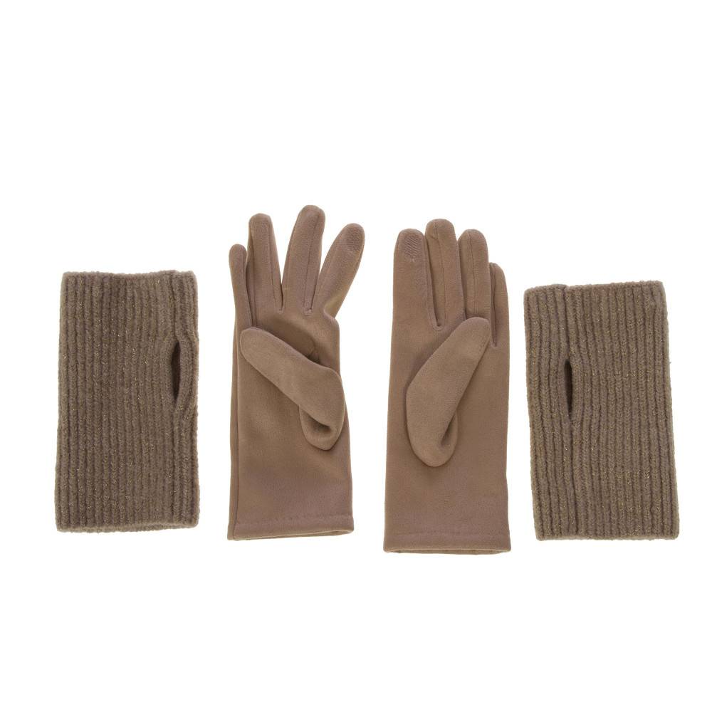 Amadeus - Gants en tricot et suédine taupe - Image 4