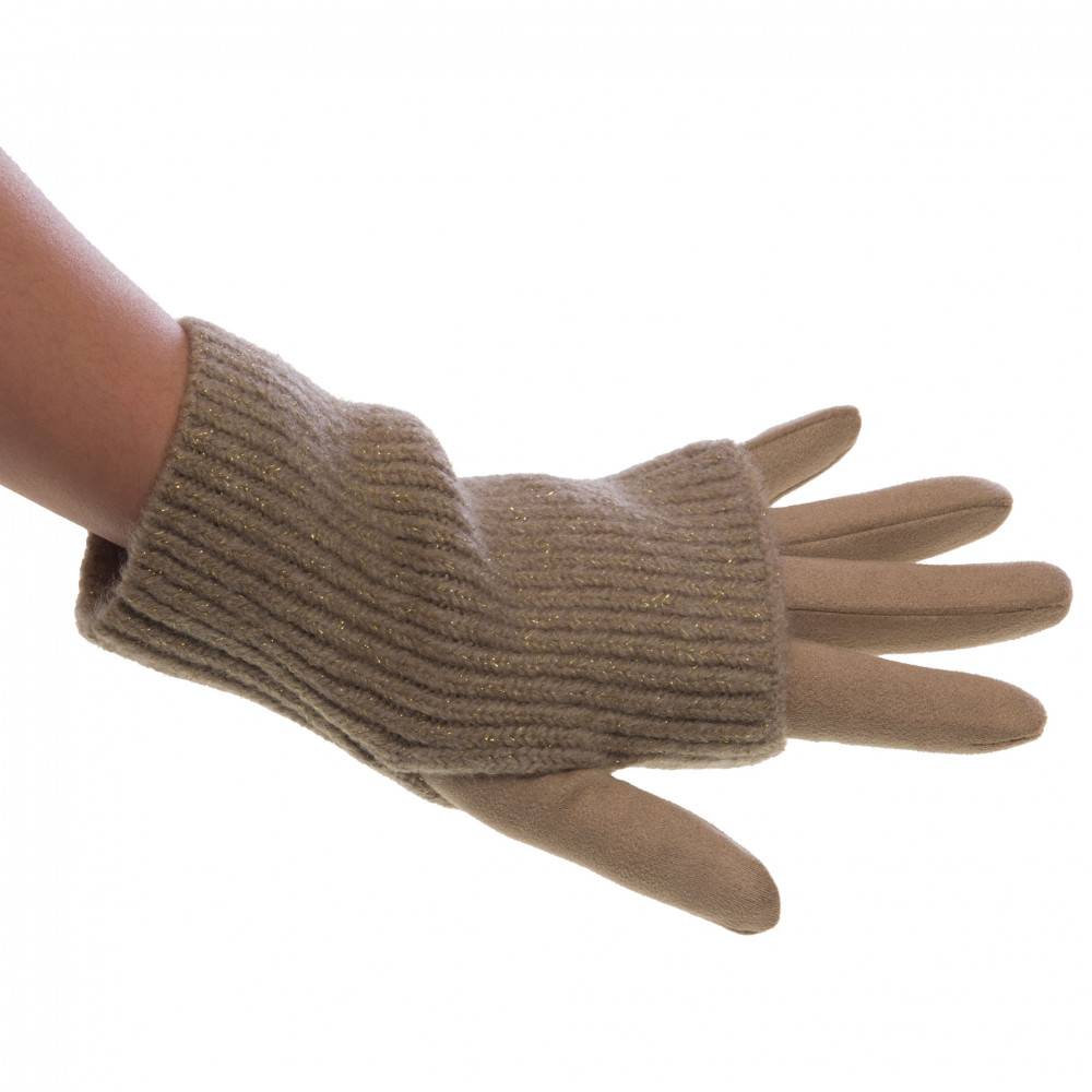 Amadeus - Gants en tricot et suédine taupe - Image 2