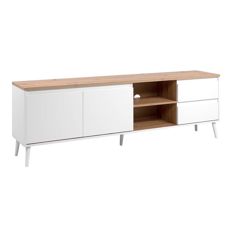 Meuble TV blanc 2 portes 2 tiroirs Linz - Image 1