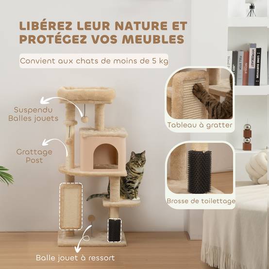 Arbre à chat sisal et peluche beige 44 x 34 x 104 cm - PANGIVO - Image 7