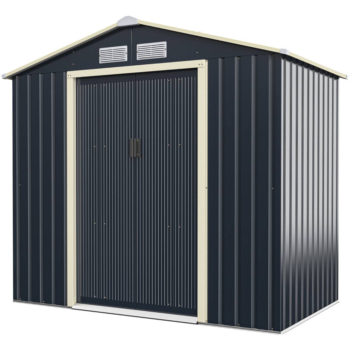 Abri de Jardin en Métal 2,71 ㎡ 213 x 127 x 195 cm avec 2 Portes Coulissantes Verrouillables 4 Trous d’Aération Gris pour Vélo MAISON CHIC - Image 1