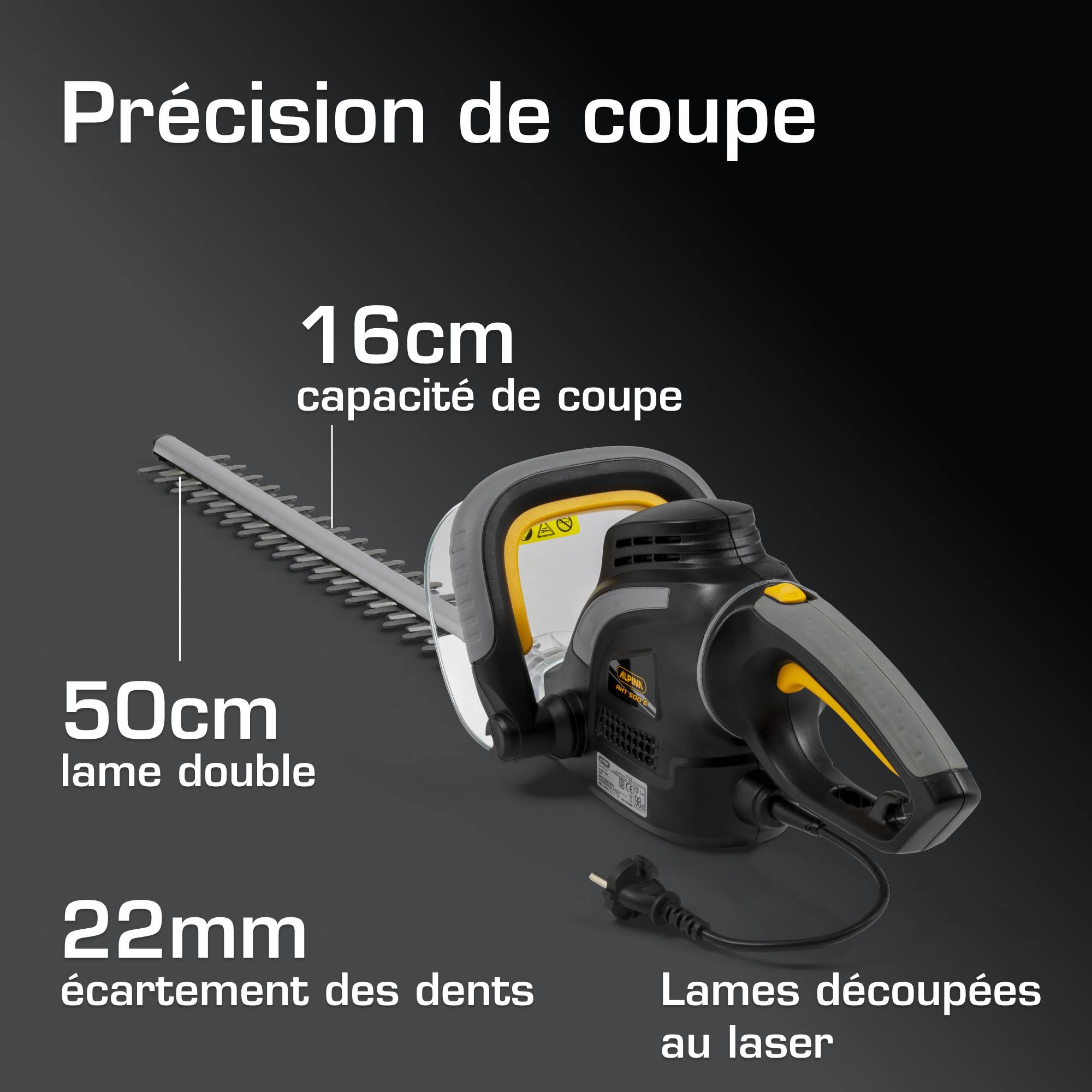 Alpina - Taille-haie électrique AHT 500 E (500W), lame double 50 cm, écartement dents 22 mm - Alpina - Image 4