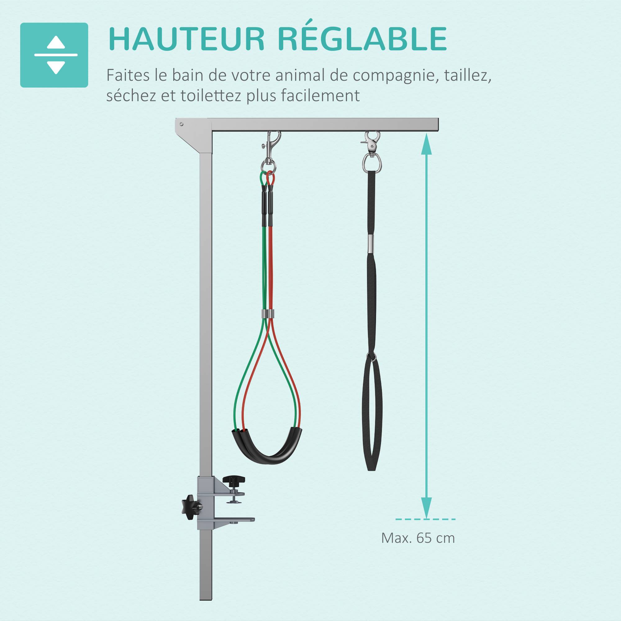 ComfortXL - Bras de toilettage chien aluminium réglable 74 cm pour table chiens petits et moyens pliable - ComfortXL Outdoor Living - Image 6