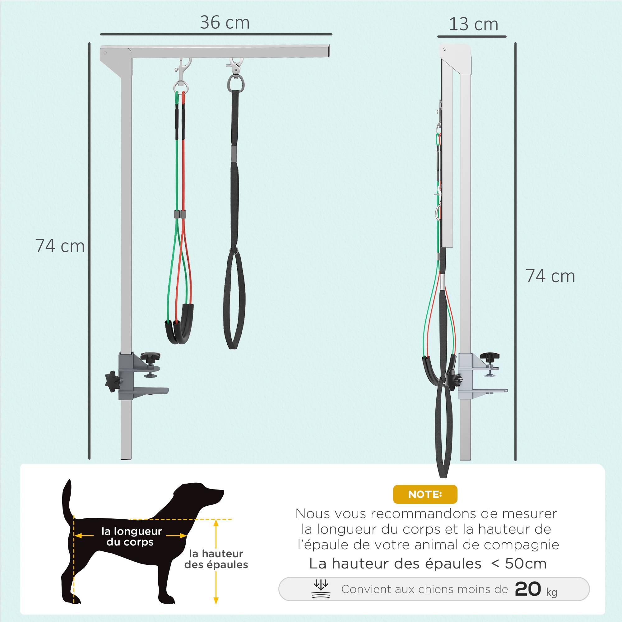 ComfortXL - Bras de toilettage chien aluminium réglable 74 cm pour table chiens petits et moyens pliable - ComfortXL Outdoor Living - Image 4