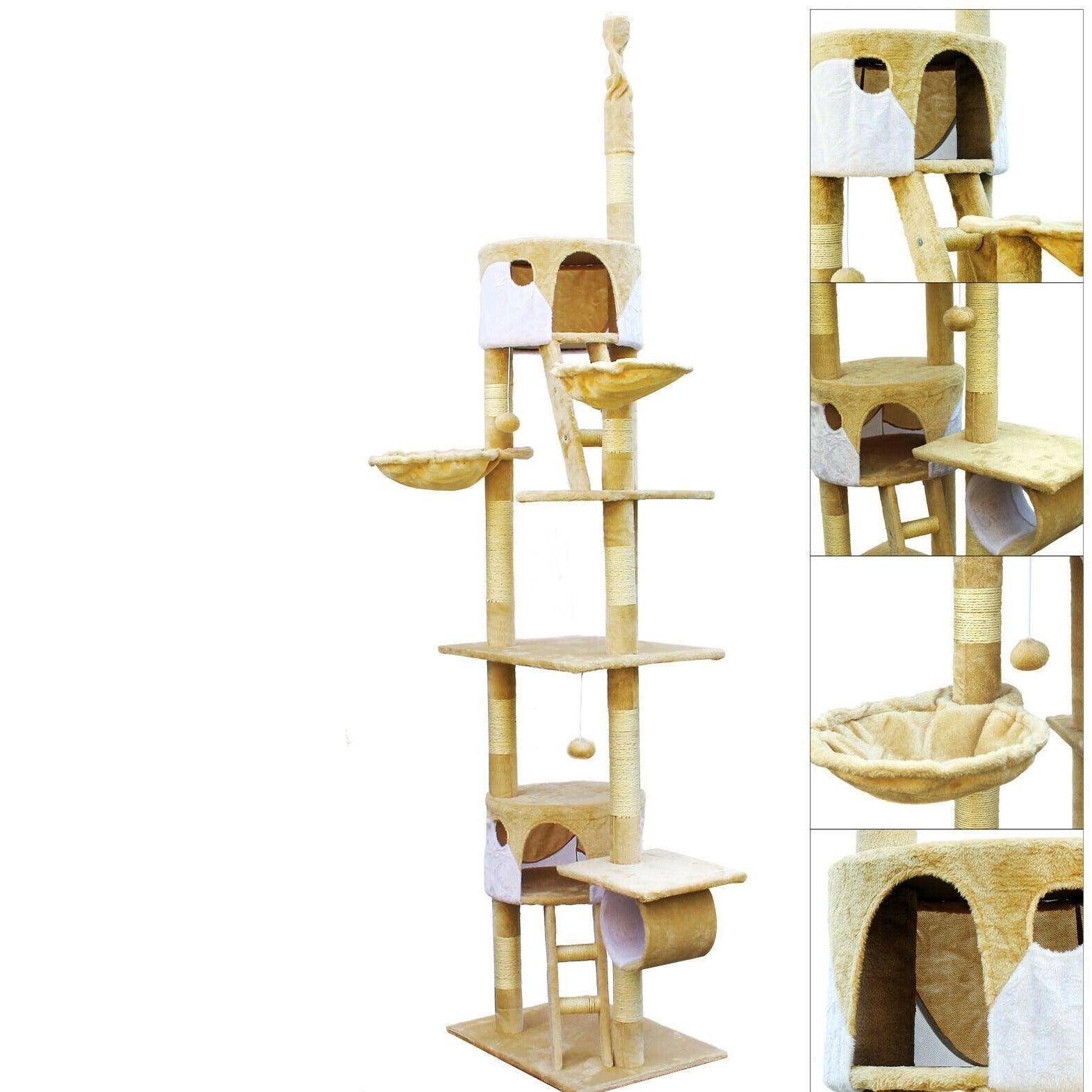 Arbre à chat plafond corde en sisal griffoir grattoir XXL escalade beige et blanc