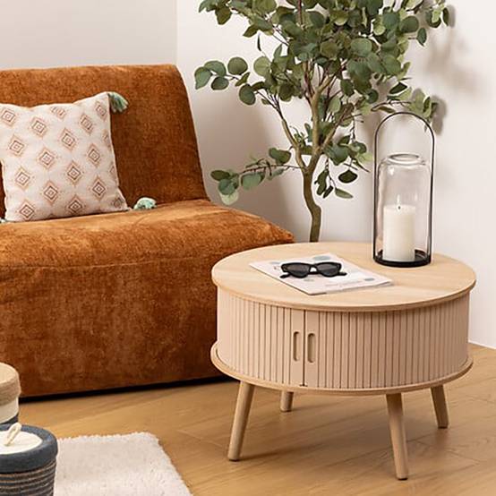 Table basse rond D60 portes coulissantes beige Atmosphera - Image 2