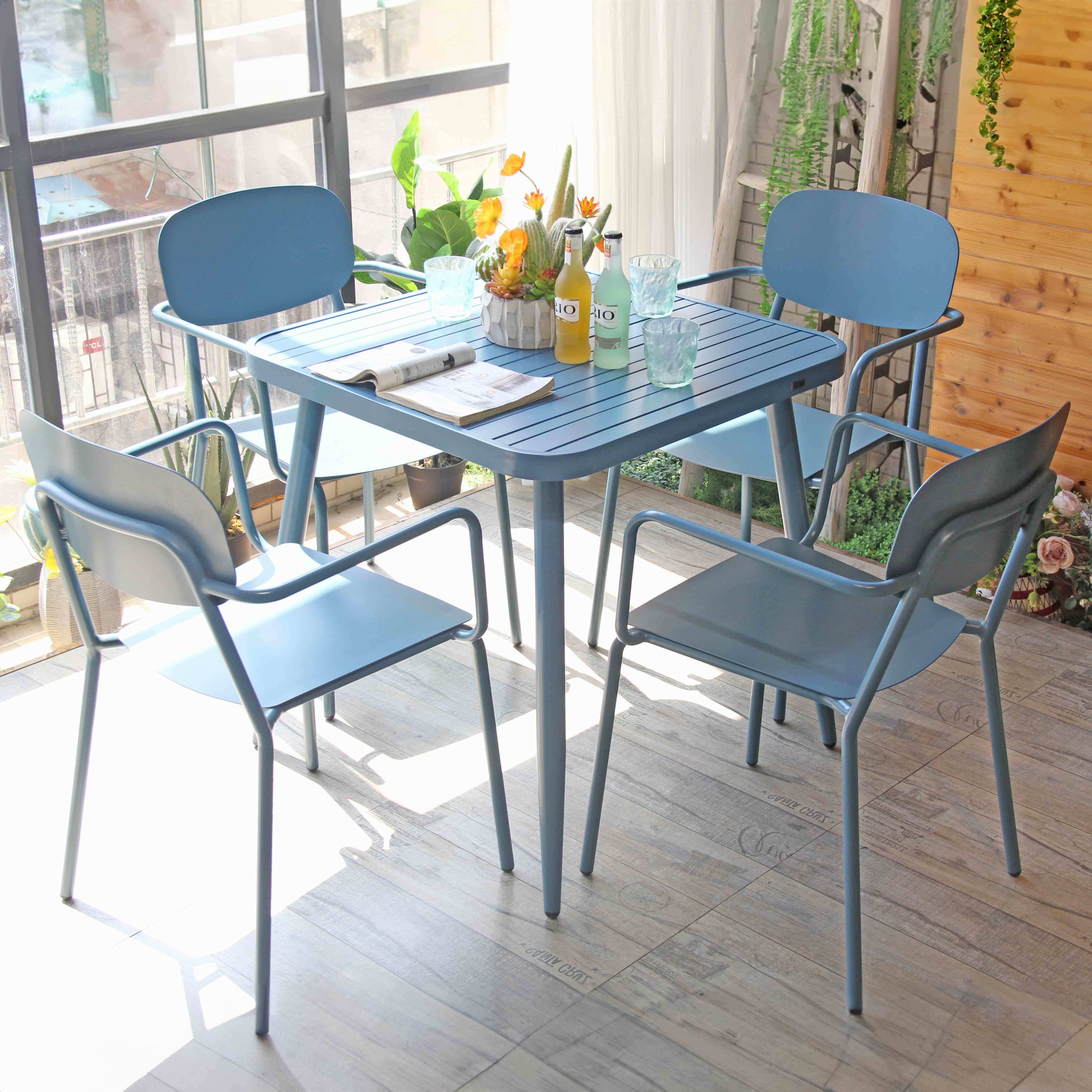 Oviala - Table de jardin carrée en aluminium bleu canard Bristol - Oviala - Image 5