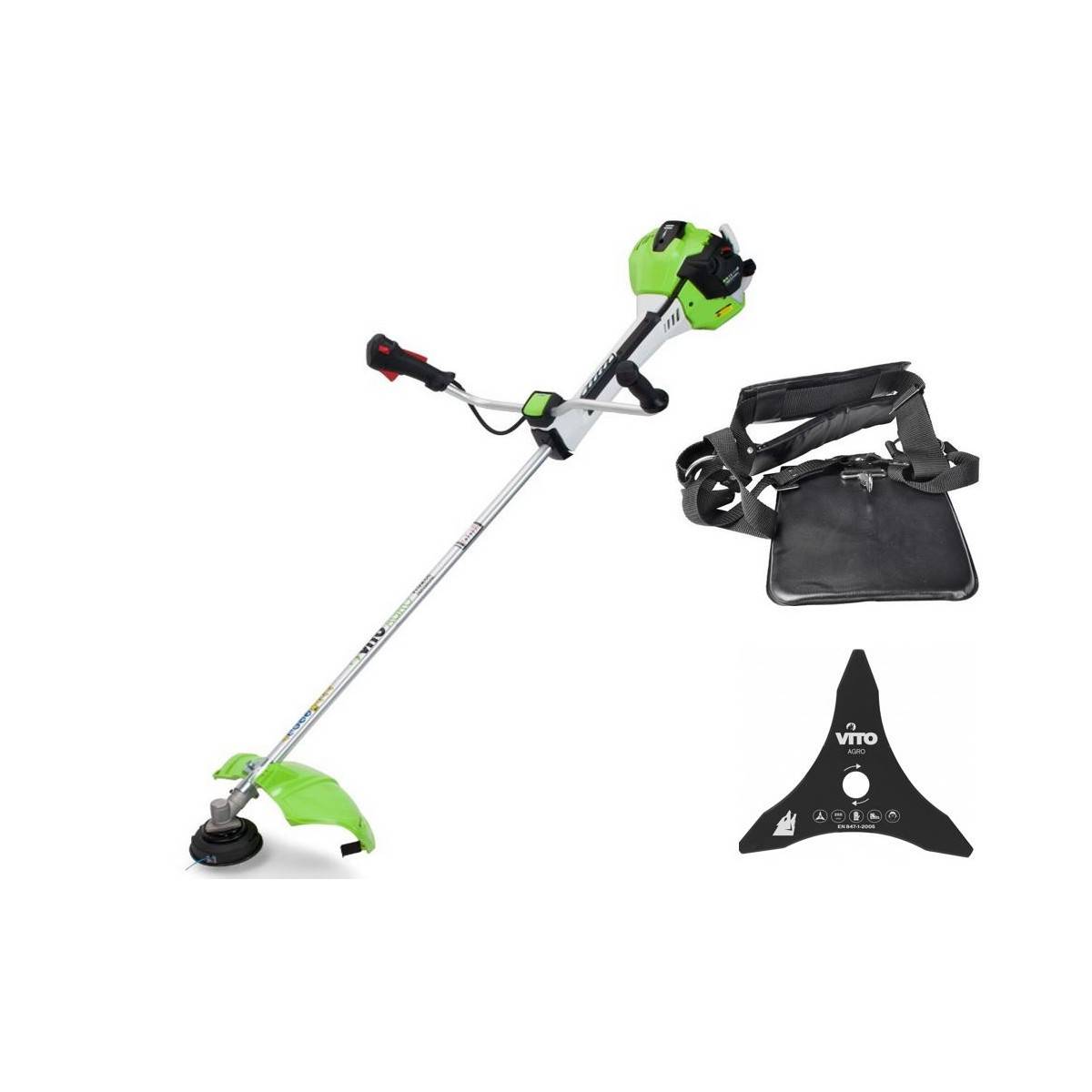 Debroussailleuse thermique 43 Cm3 Moteur 2T 1,6CV + Lame 3 dents + Bobine de fil + Harnais de portée VITO - Image 1