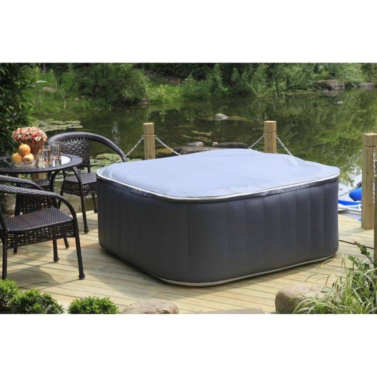 SUNSPA - Spa gonflable carré 600 L, 130 micro-jets, LED 5 couleurs, jusqu’à 40 °C, avec filtre et bâche - SUNSPA - Image 3