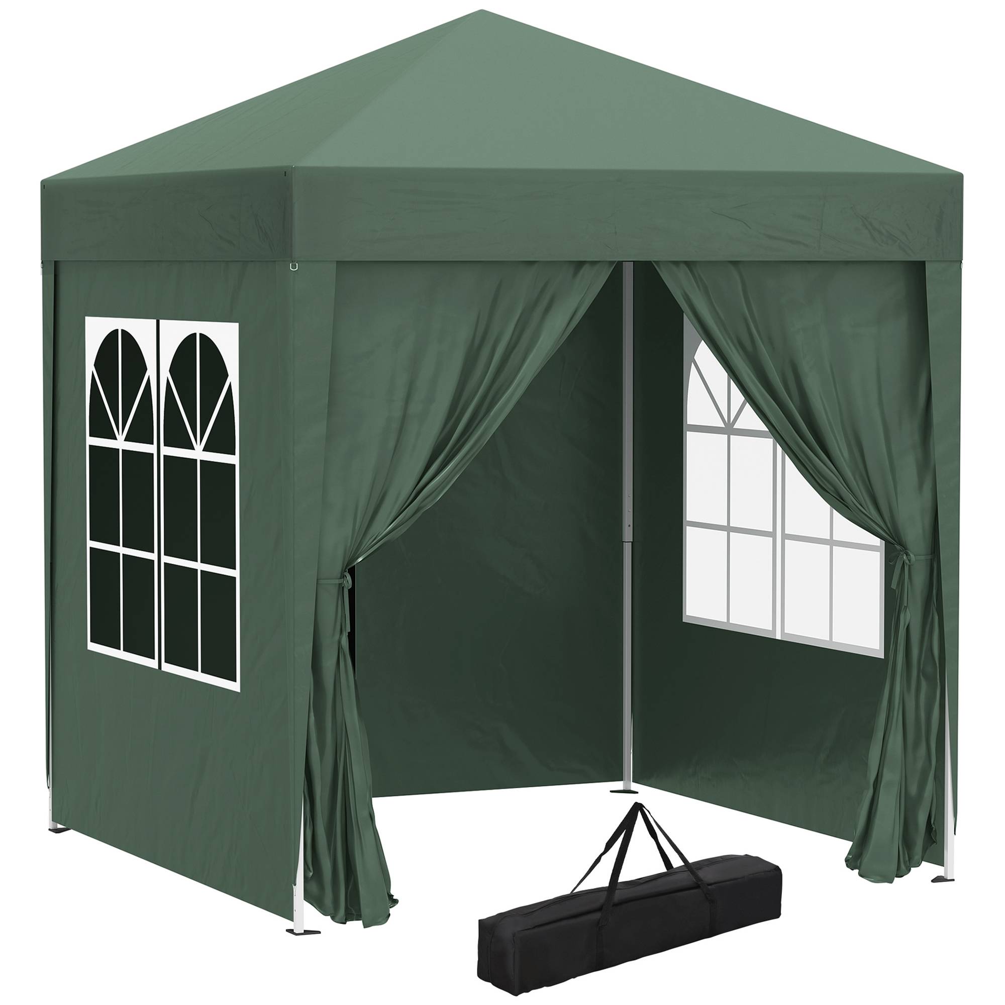 Tonnelle pliante 2x2 m avec 4 parois amovibles et sac de transport, en métal et polyester, verte - Image 1