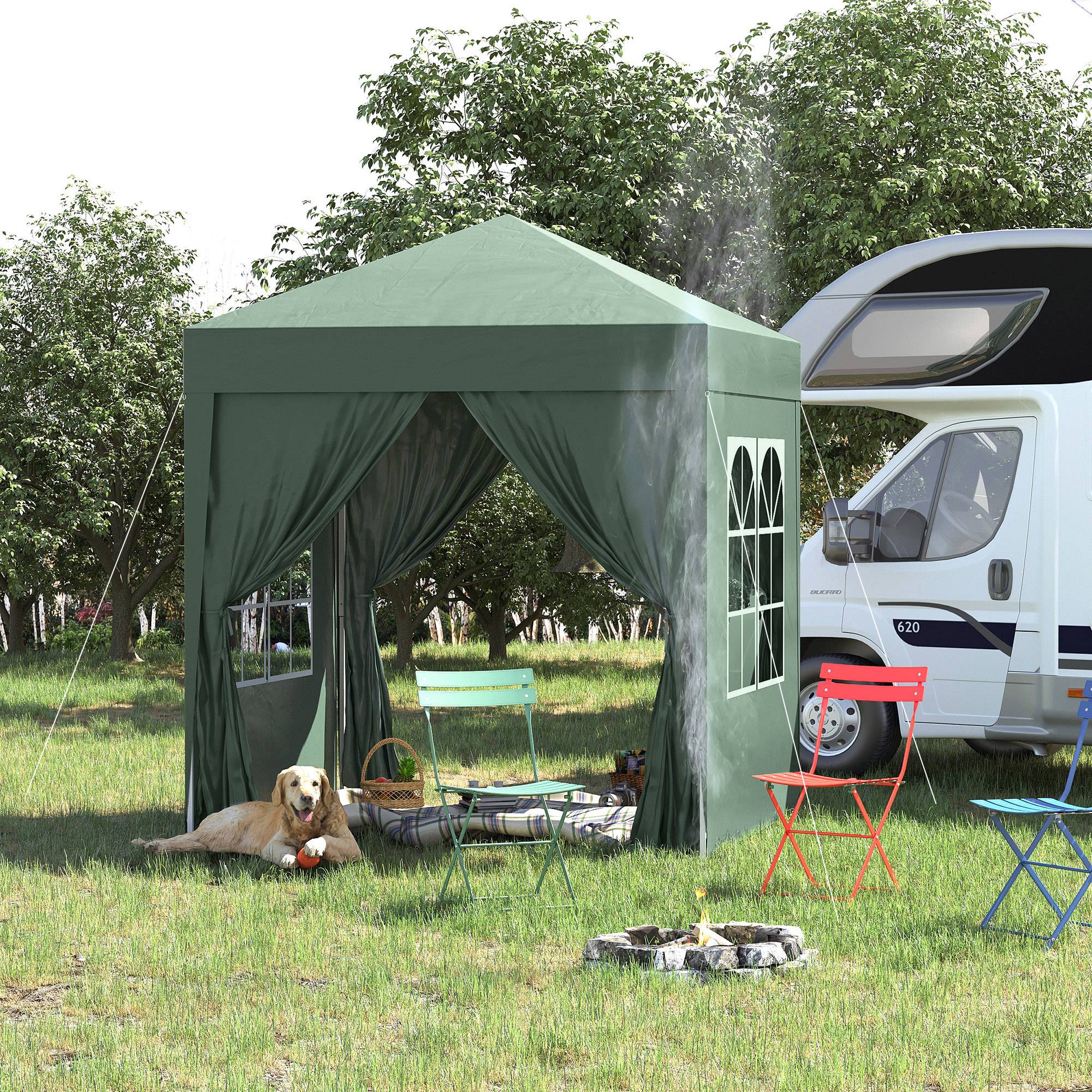 Tonnelle pliante 2x2 m avec 4 parois amovibles et sac de transport, en métal et polyester, verte - Image 3