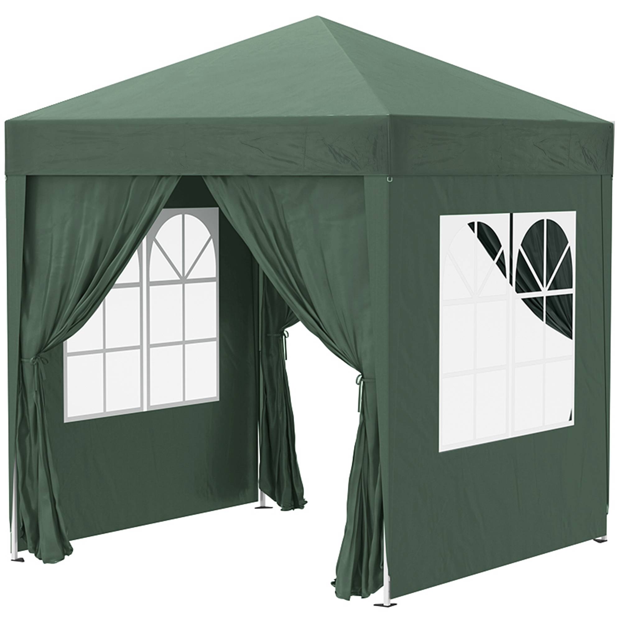 Tonnelle pliante 2x2 m avec 4 parois amovibles et sac de transport, en métal et polyester, verte - Image 2